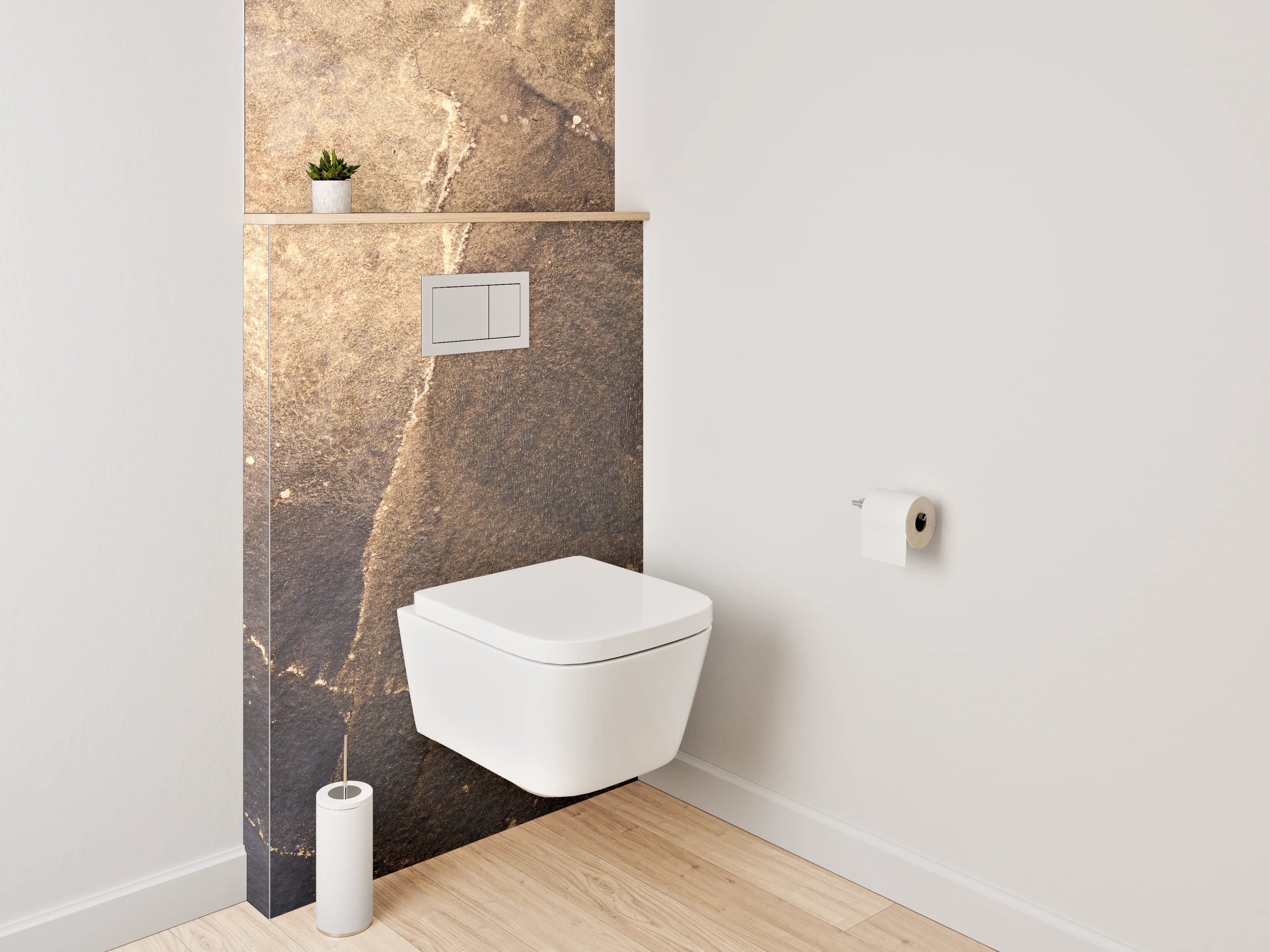 WC-Rückwand - Abstrakte Steinstruktur mit Goldakzent