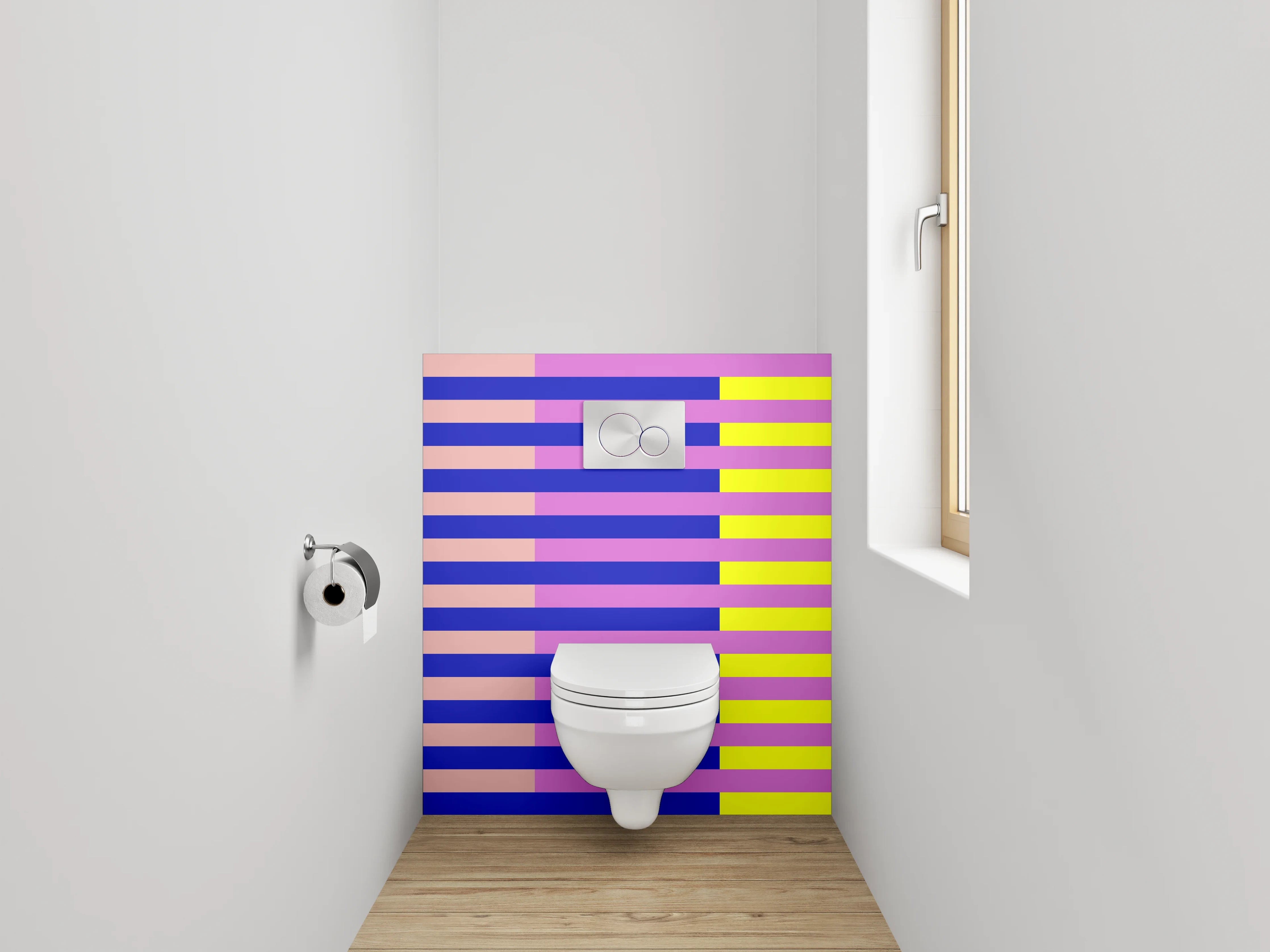 WC-Rückwand - Abstrakte Streifen in Gelb und Blau