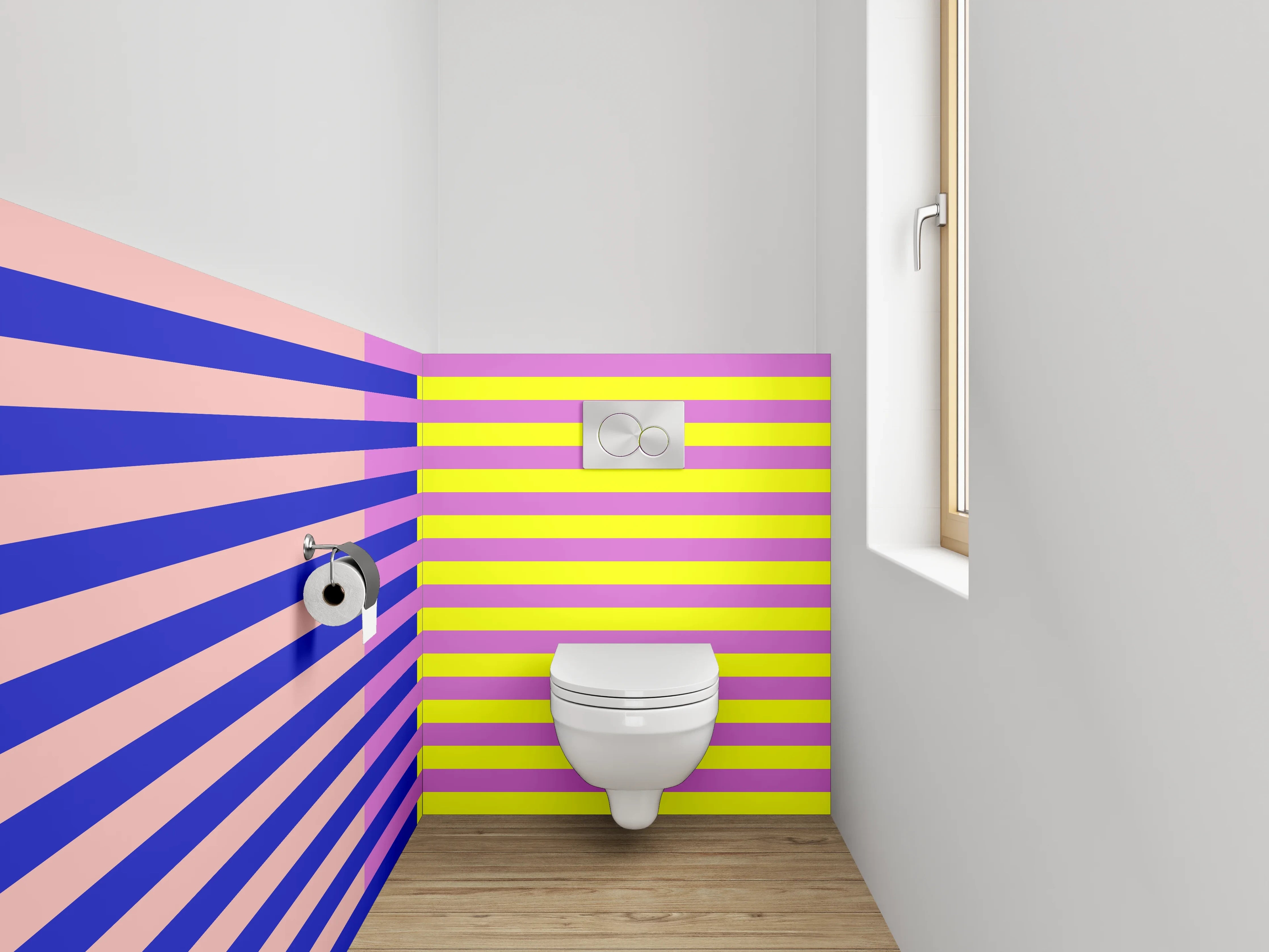 WC-Rückwand - Abstrakte Streifen in Gelb und Blau