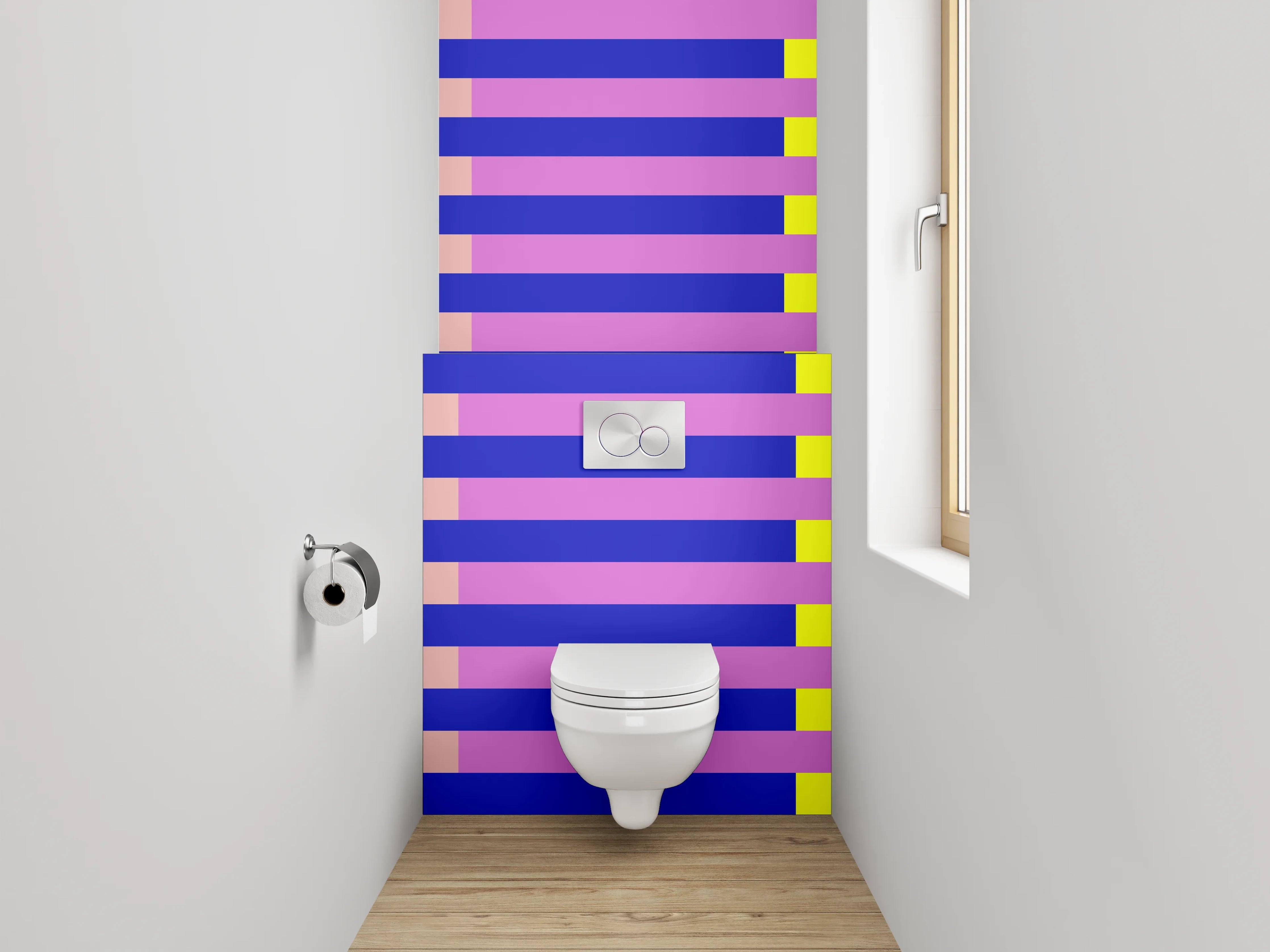 WC-Rückwand - Abstrakte Streifen in Gelb und Blau