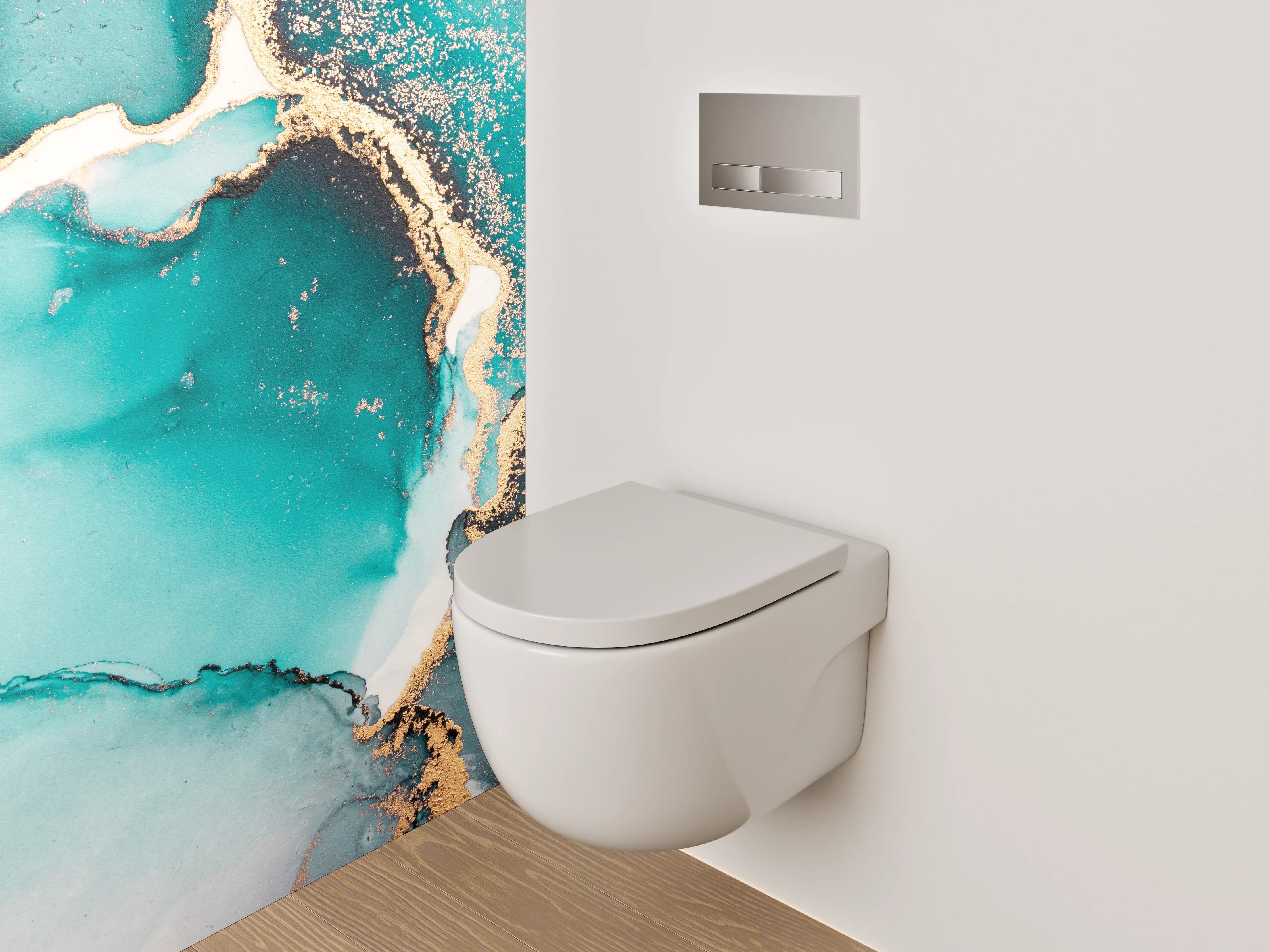WC-Rückwand - Abstrakte Türkis-Gold Aquarell-Marmoroptik