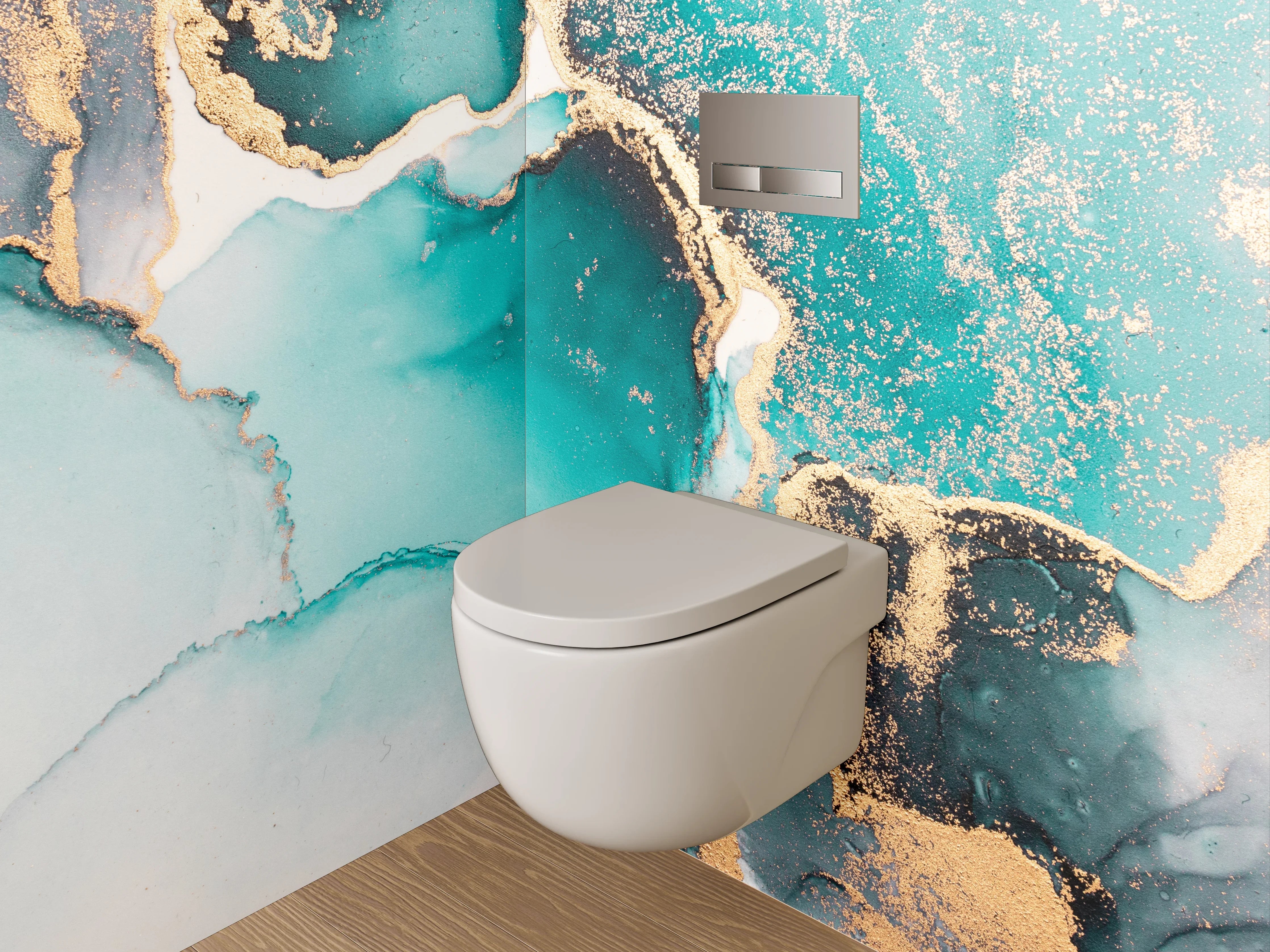 WC-Rückwand - Abstrakte Türkis-Gold Aquarell-Marmoroptik