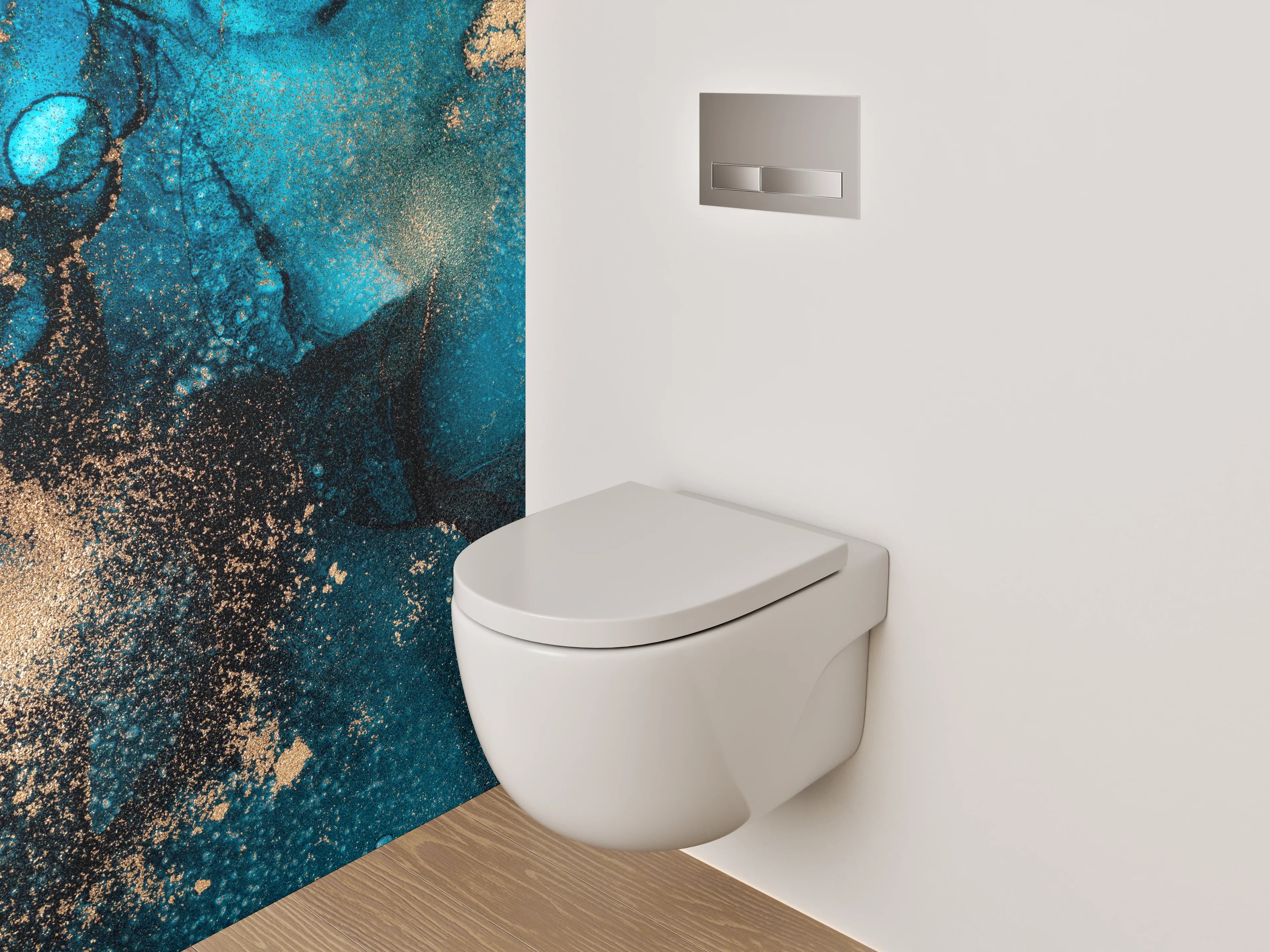 WC-Rückwand - Abstrakte Türkis-Gold Aquarellkunst