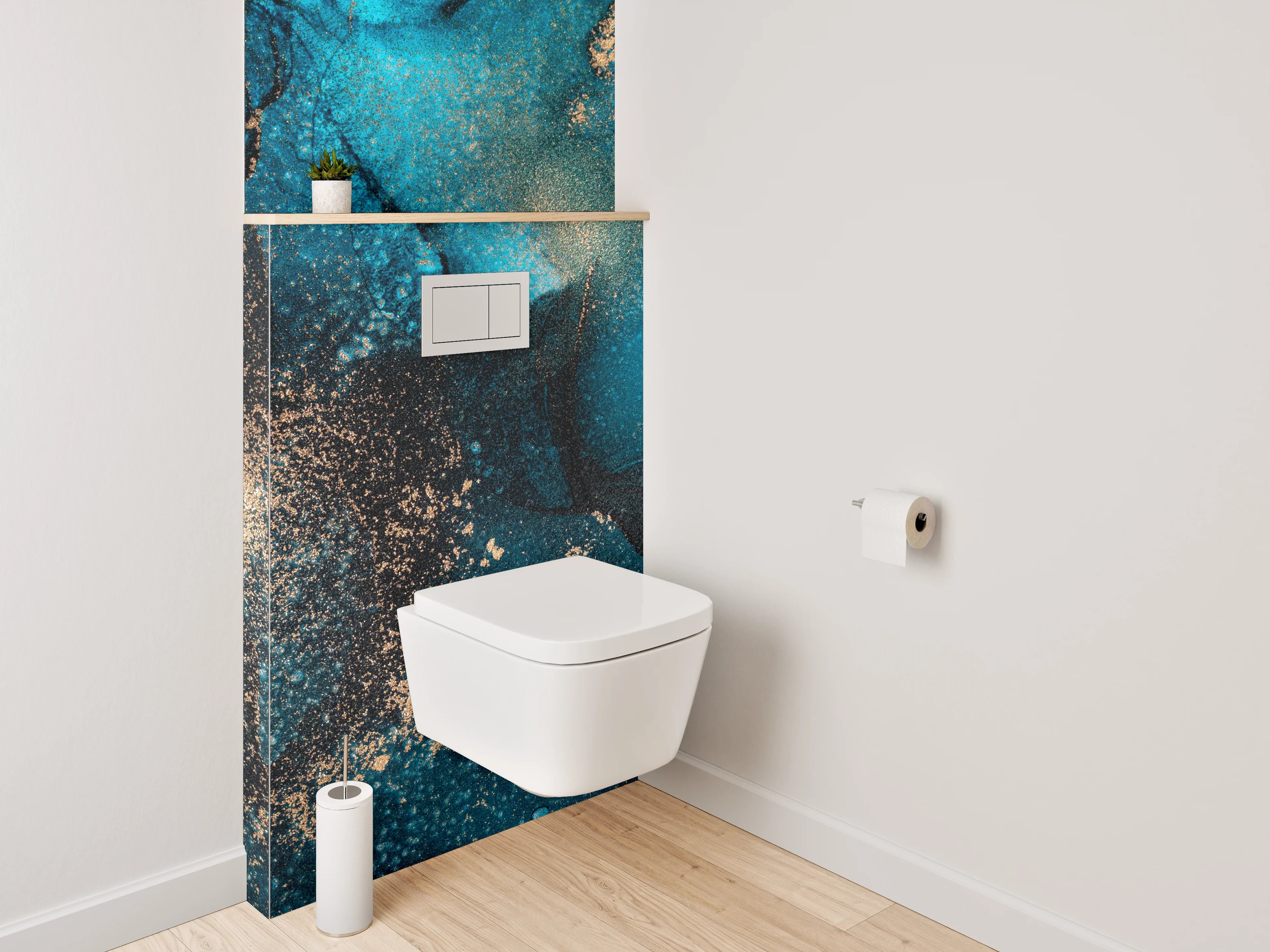 WC-Rückwand - Abstrakte Türkis-Gold Aquarellkunst