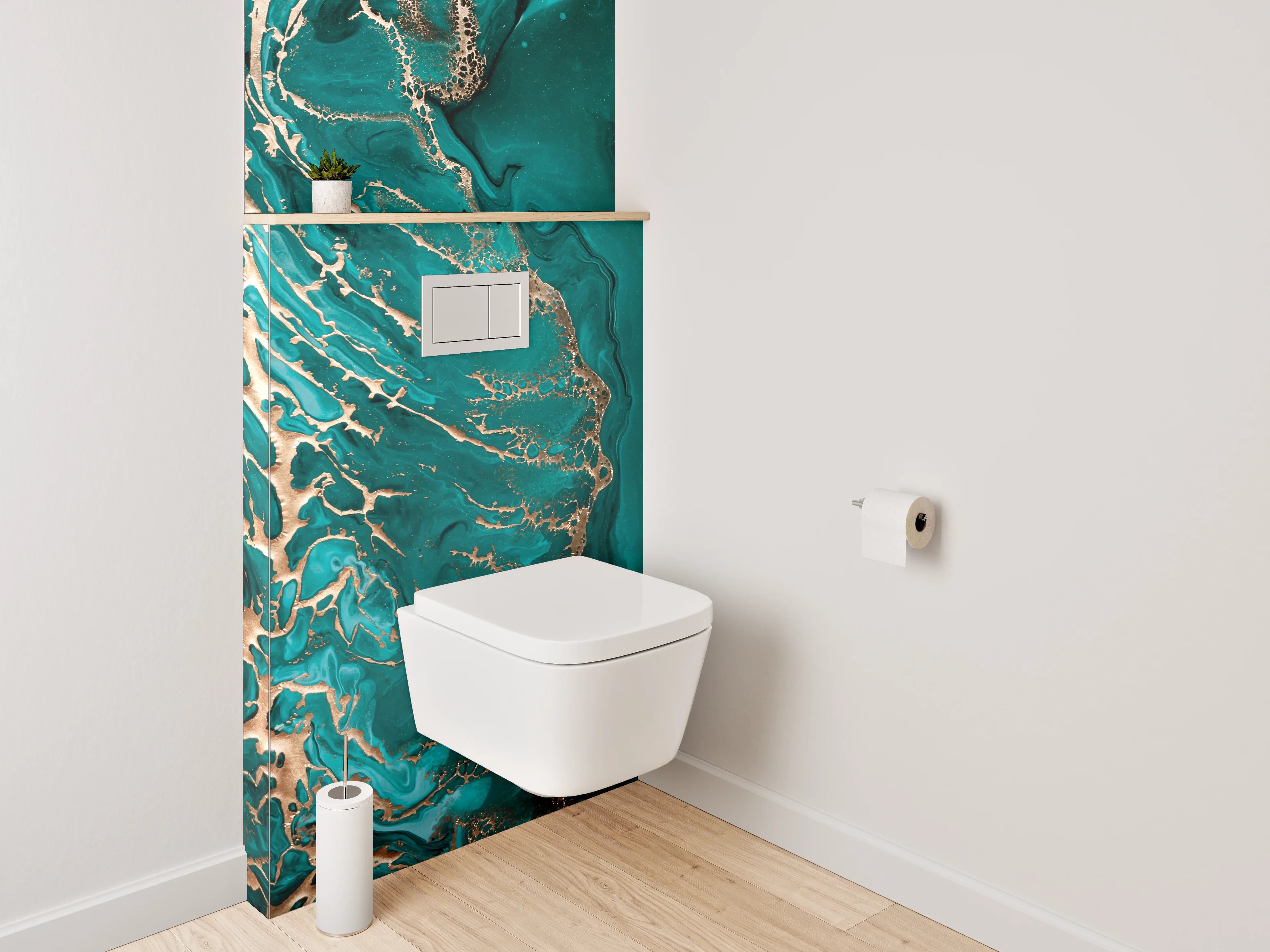 WC-Rückwand - Abstrakte Türkis-Gold Marmor Optik