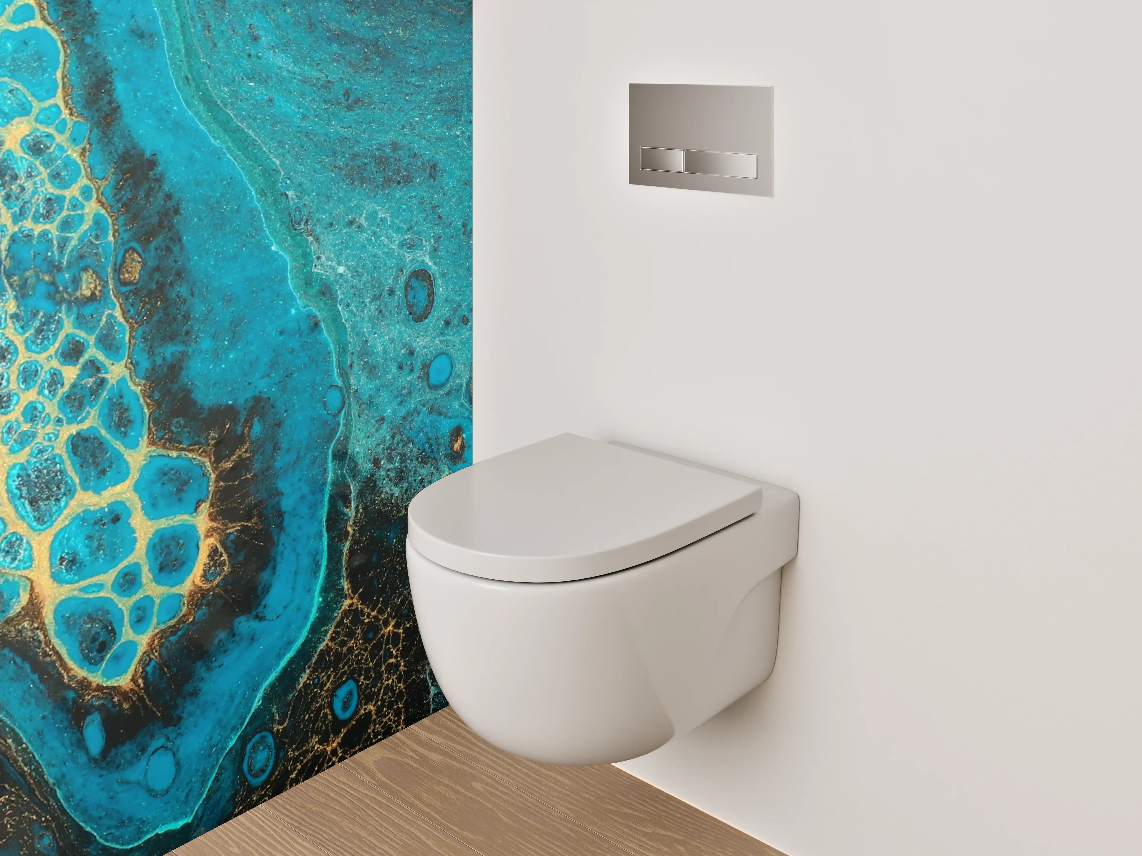 WC-Rückwand - Abstrakte Türkis-Gold Marmoroptik