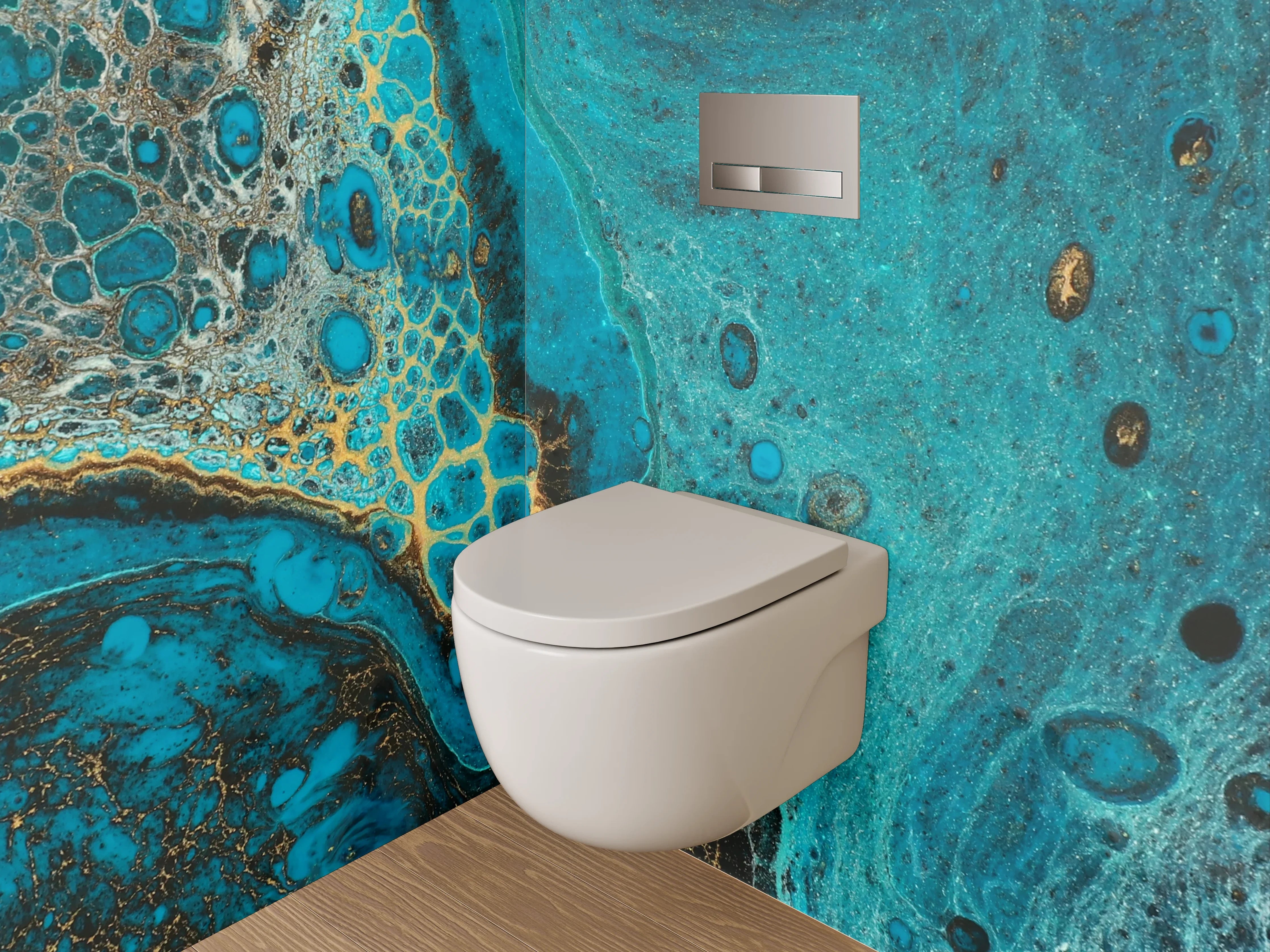 WC-Rückwand - Abstrakte Türkis-Gold Marmoroptik