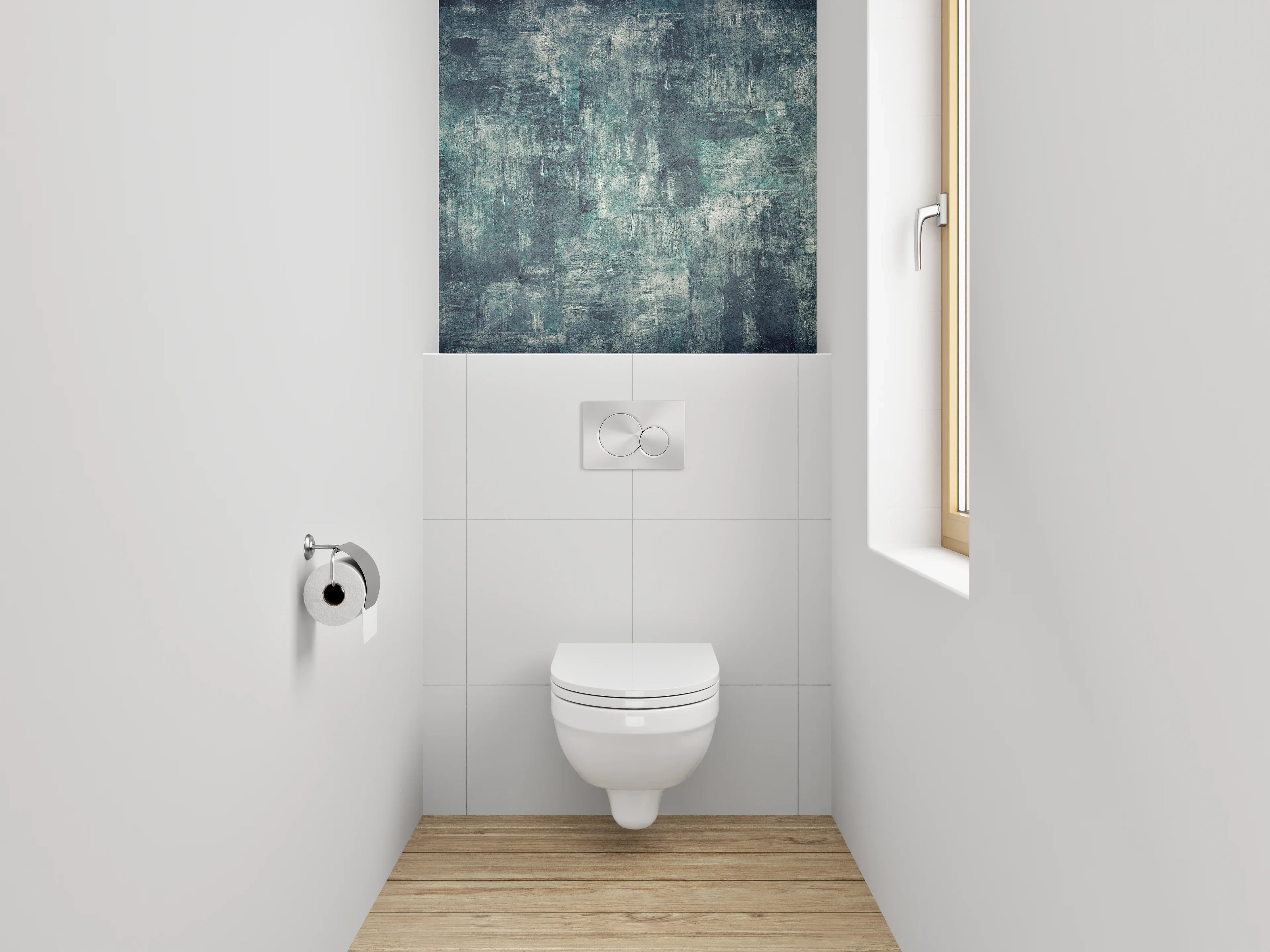 WC-Rückwand - Abstrakte Wandstruktur in Blau-Grau