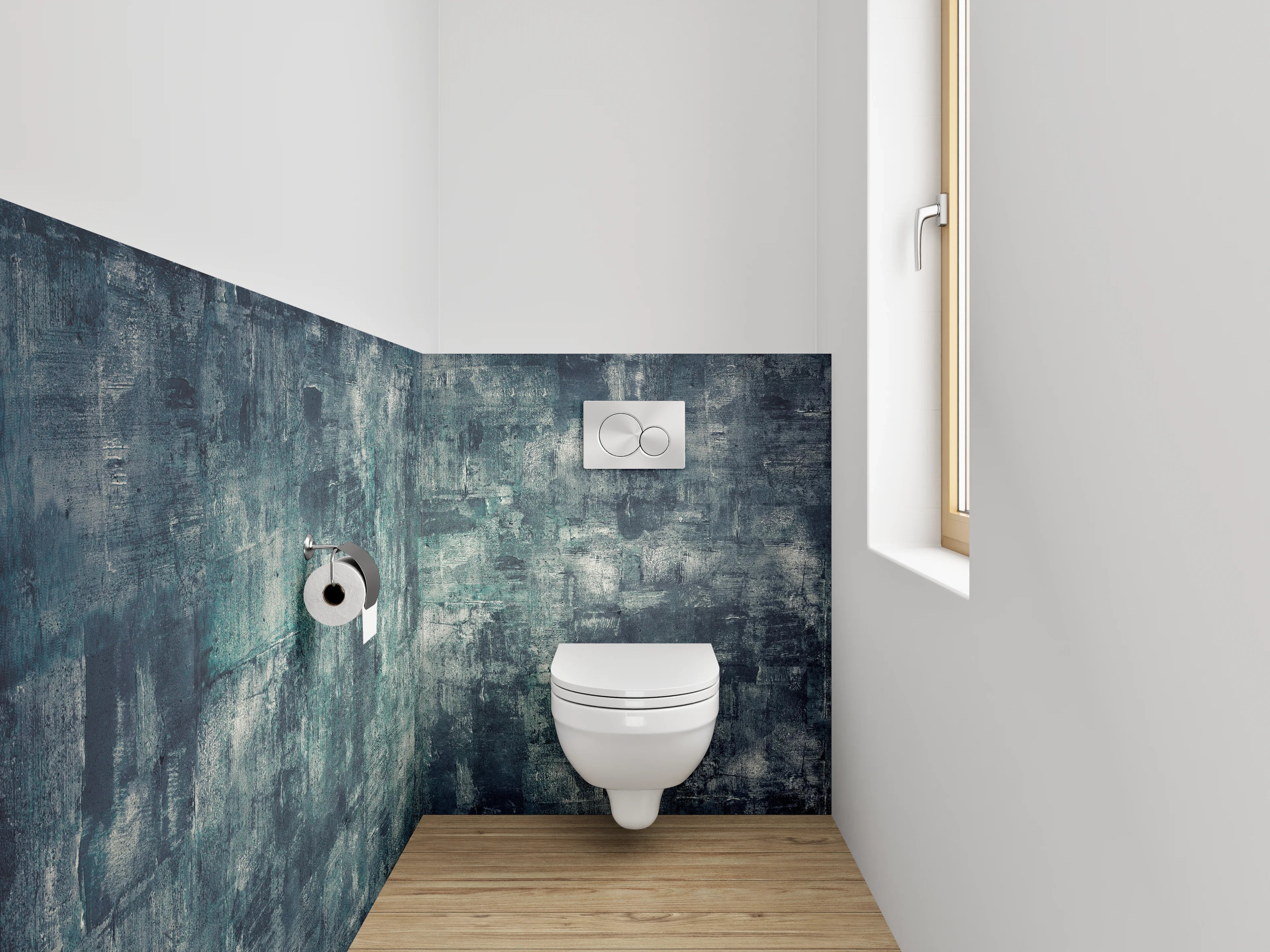 WC-Rückwand - Abstrakte Wandstruktur in Blau-Grau
