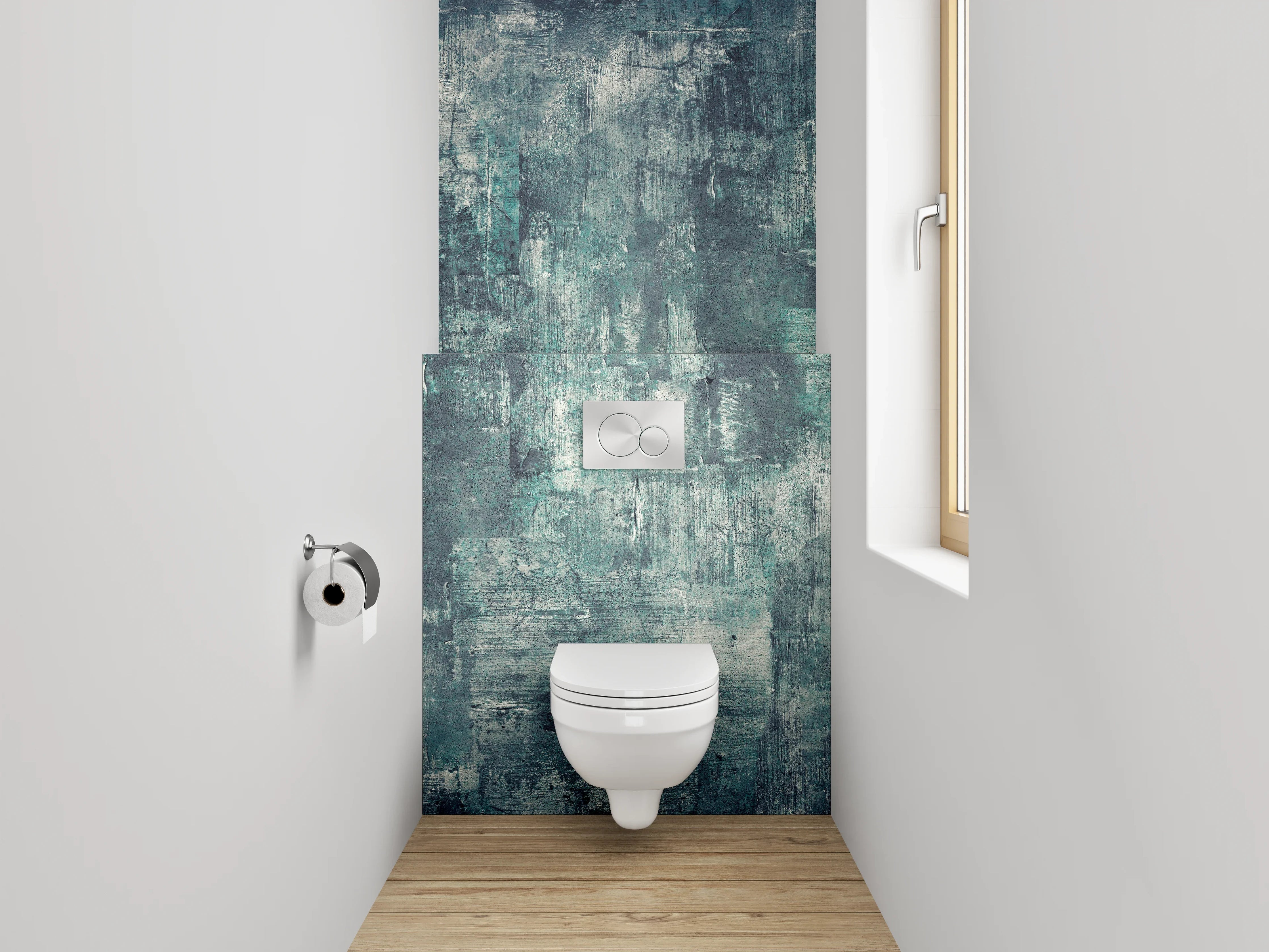 WC-Rückwand - Abstrakte Wandstruktur in Blau-Grau