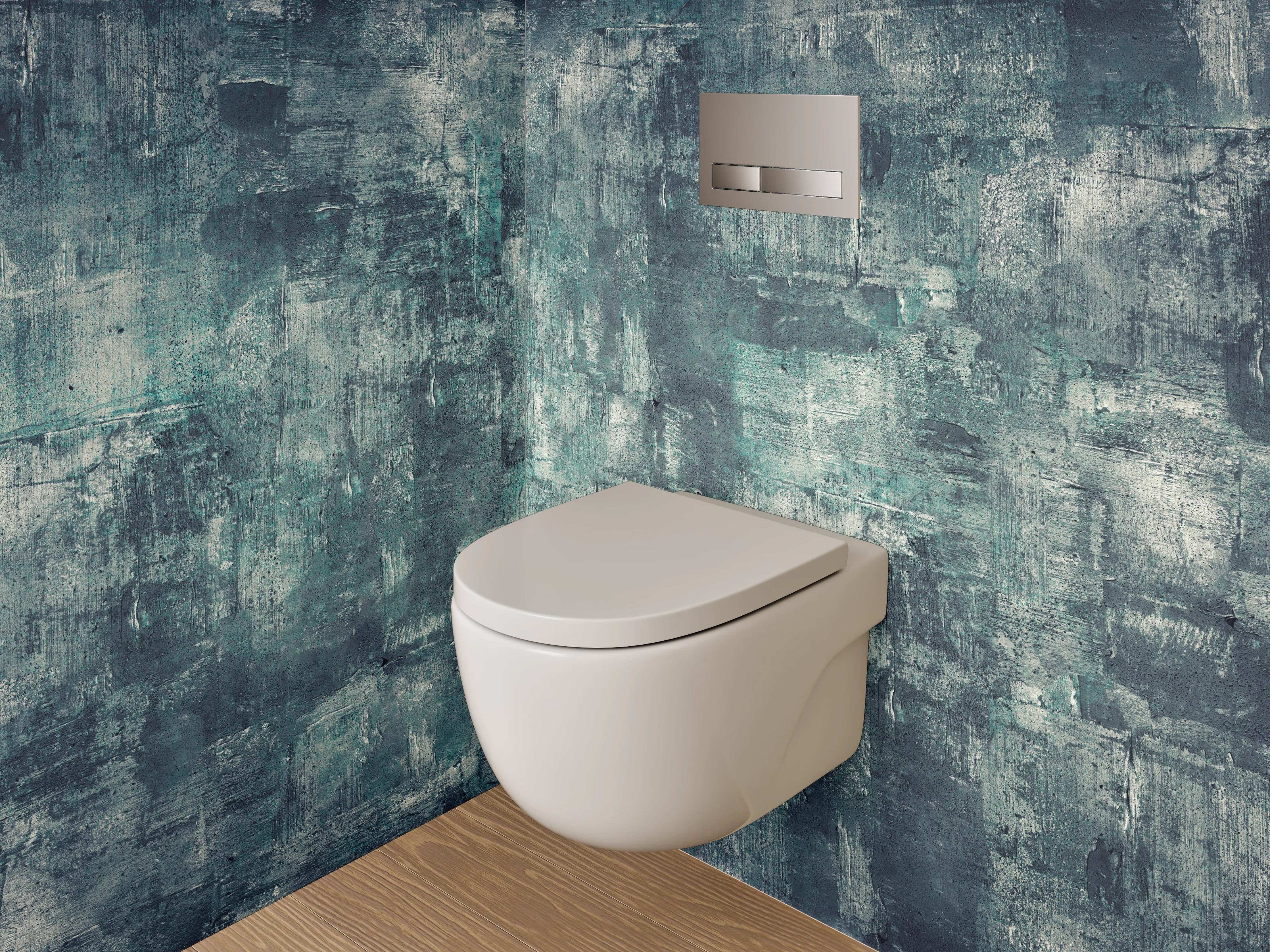 WC-Rückwand - Abstrakte Wandstruktur in Blau-Grau