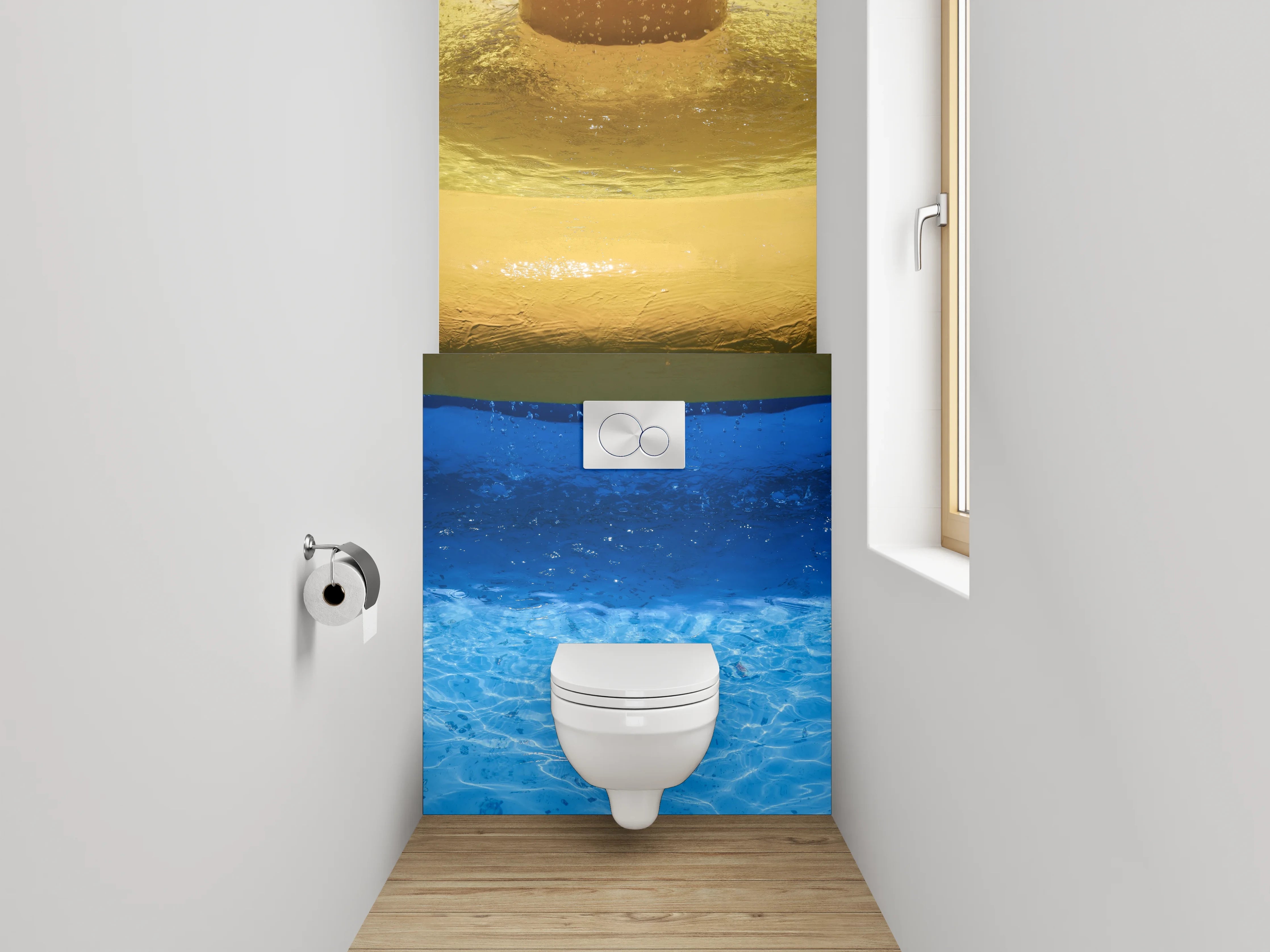 WC-Rückwand - Abstrakte Wasserszene mit Gelb und Blau