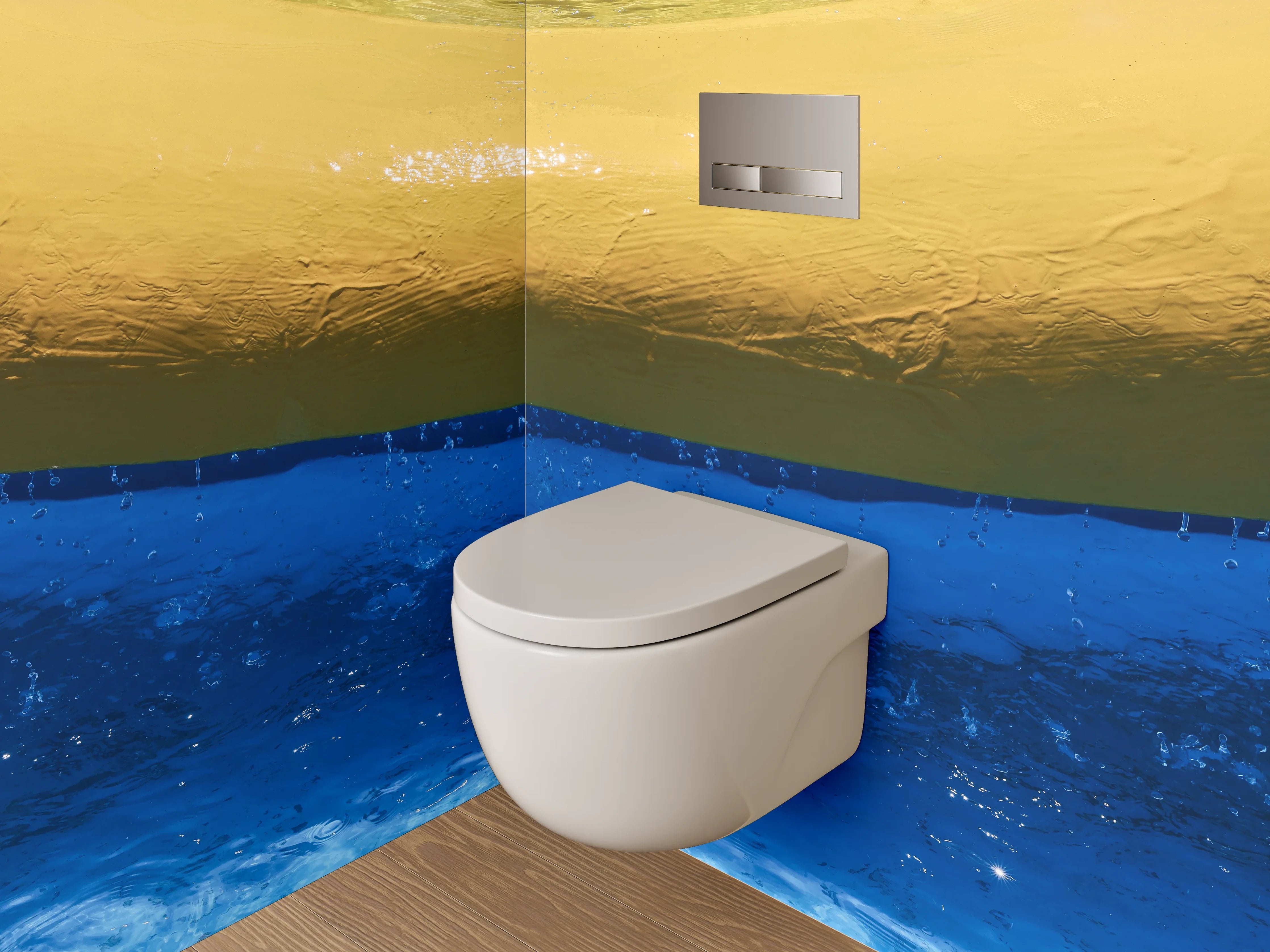 WC-Rückwand - Abstrakte Wasserszene mit Gelb und Blau