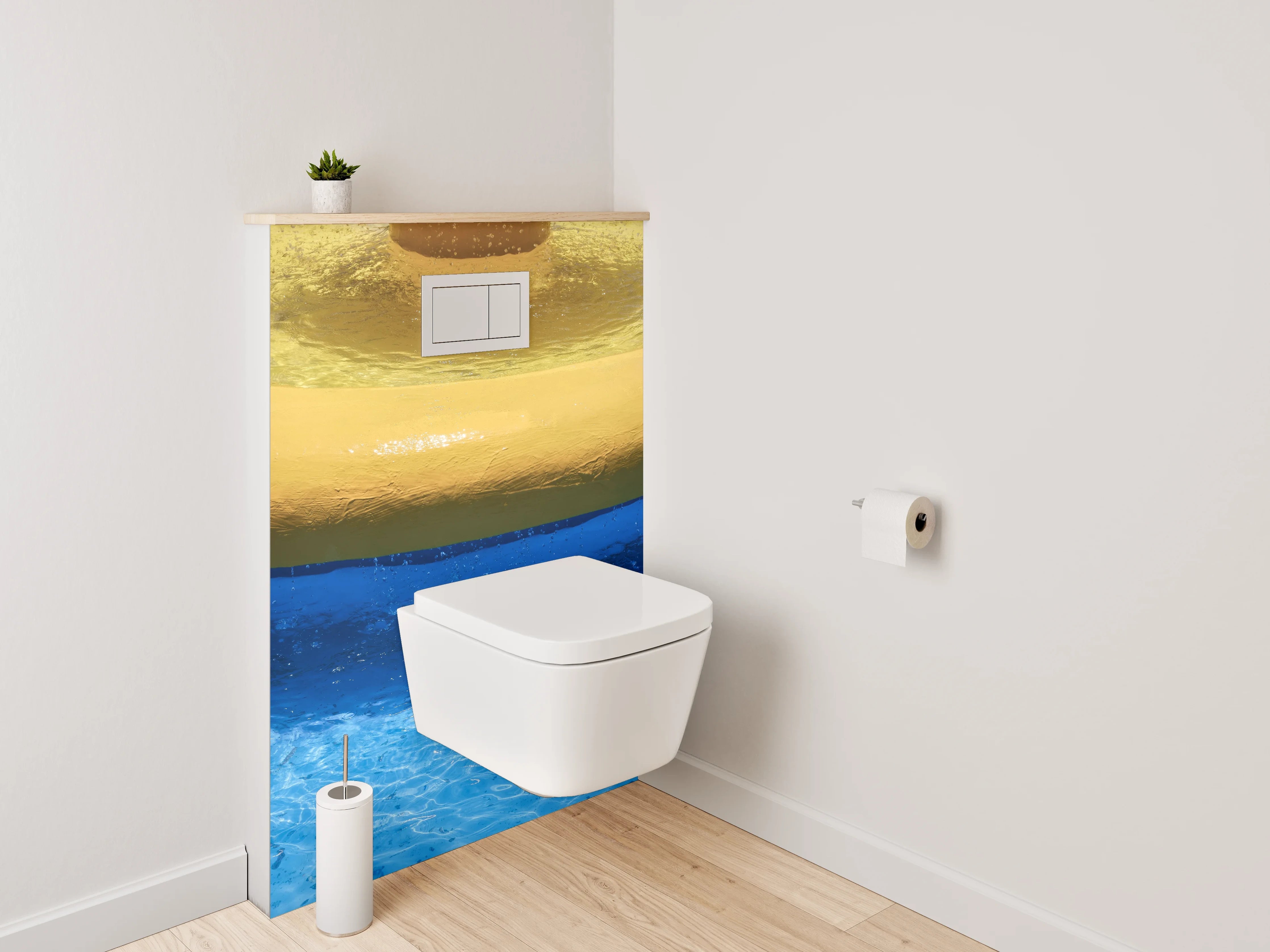 WC-Rückwand - Abstrakte Wasserszene mit Gelb und Blau