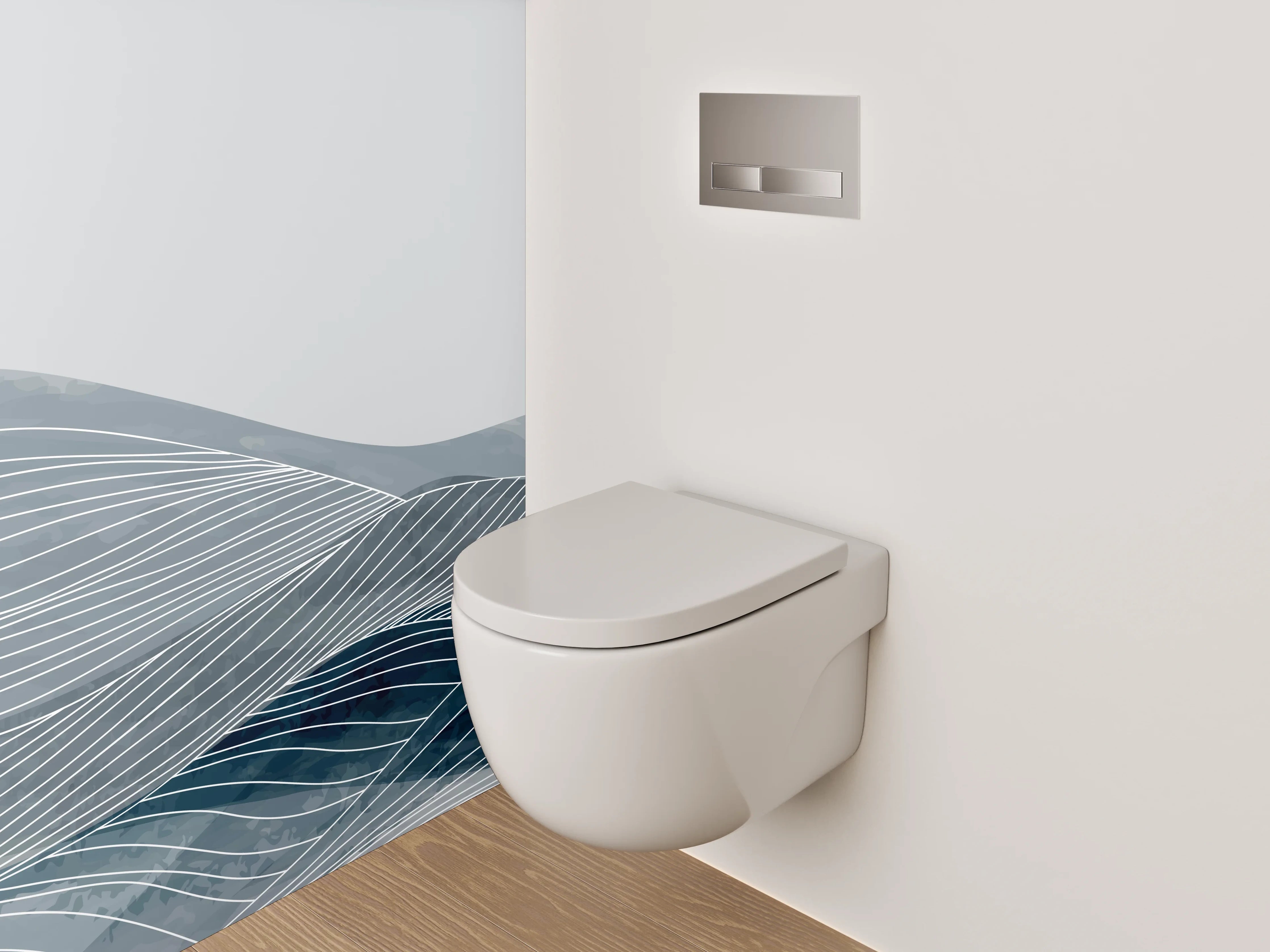 WC-Rückwand - Abstrakte Wasserwellen in Grau und Blau