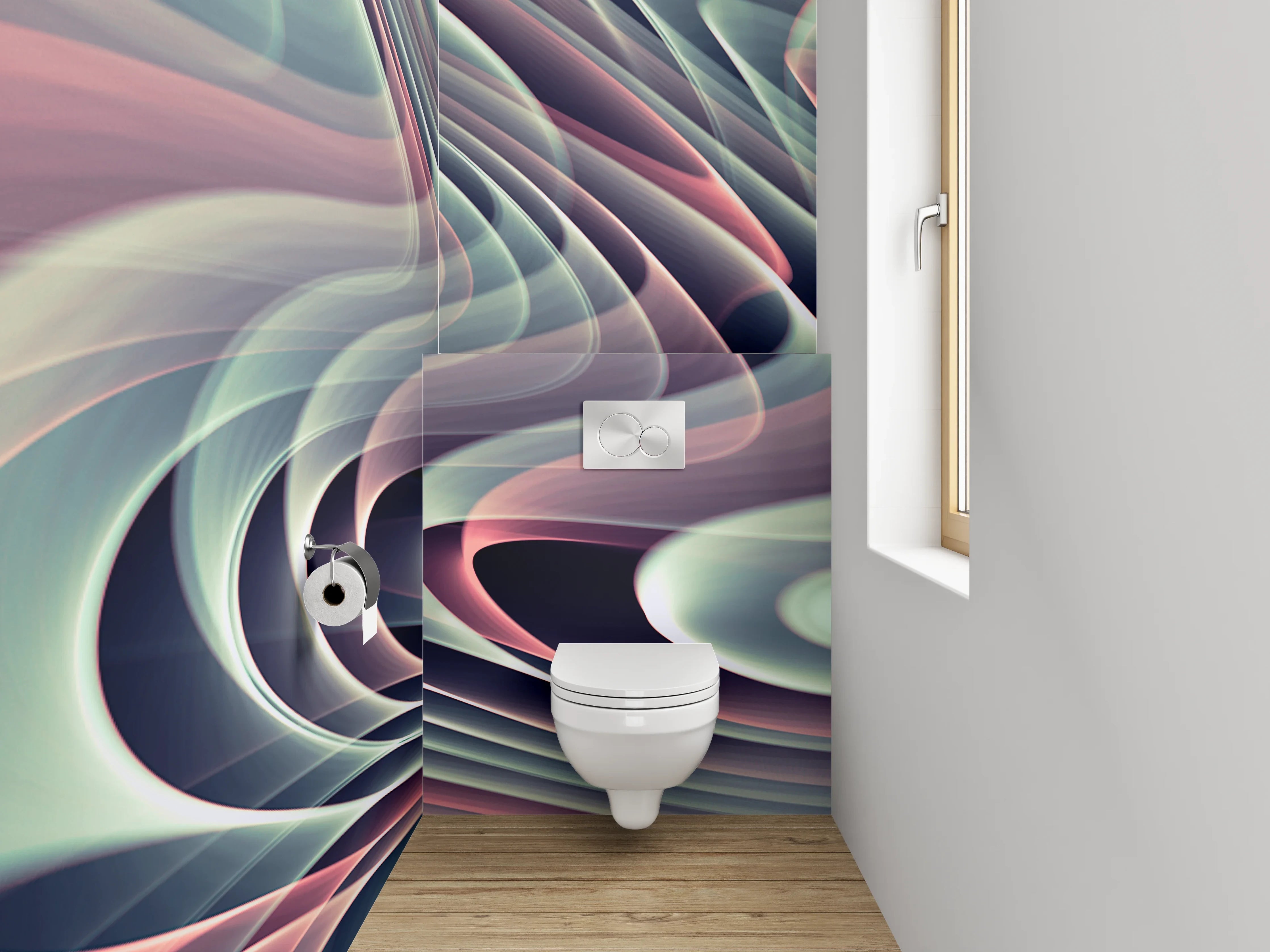 WC-Rückwand - Abstrakte Wellen Pastell Kunst