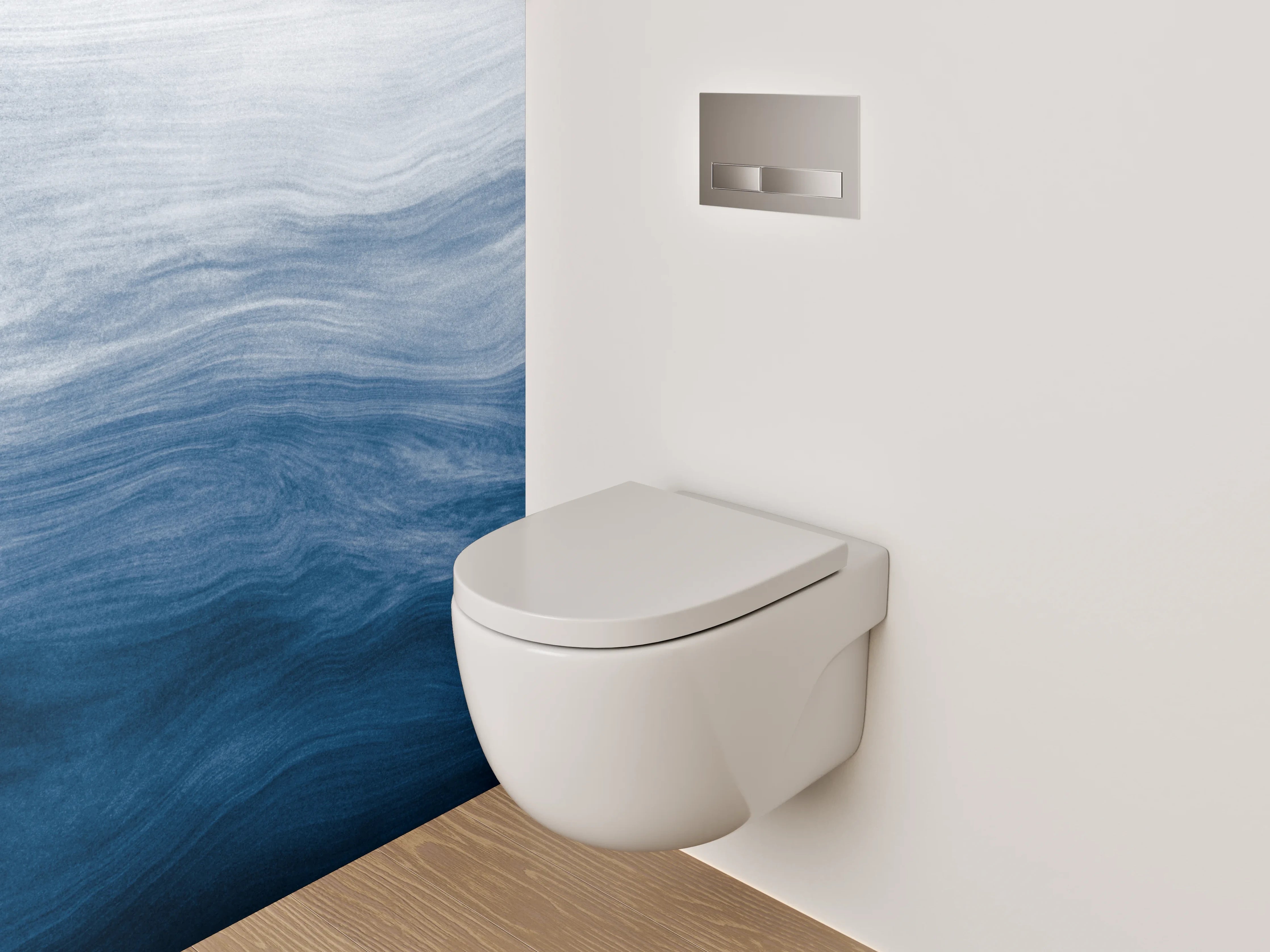 WC-Rückwand - Abstrakte Wellen in Blau und Weiß