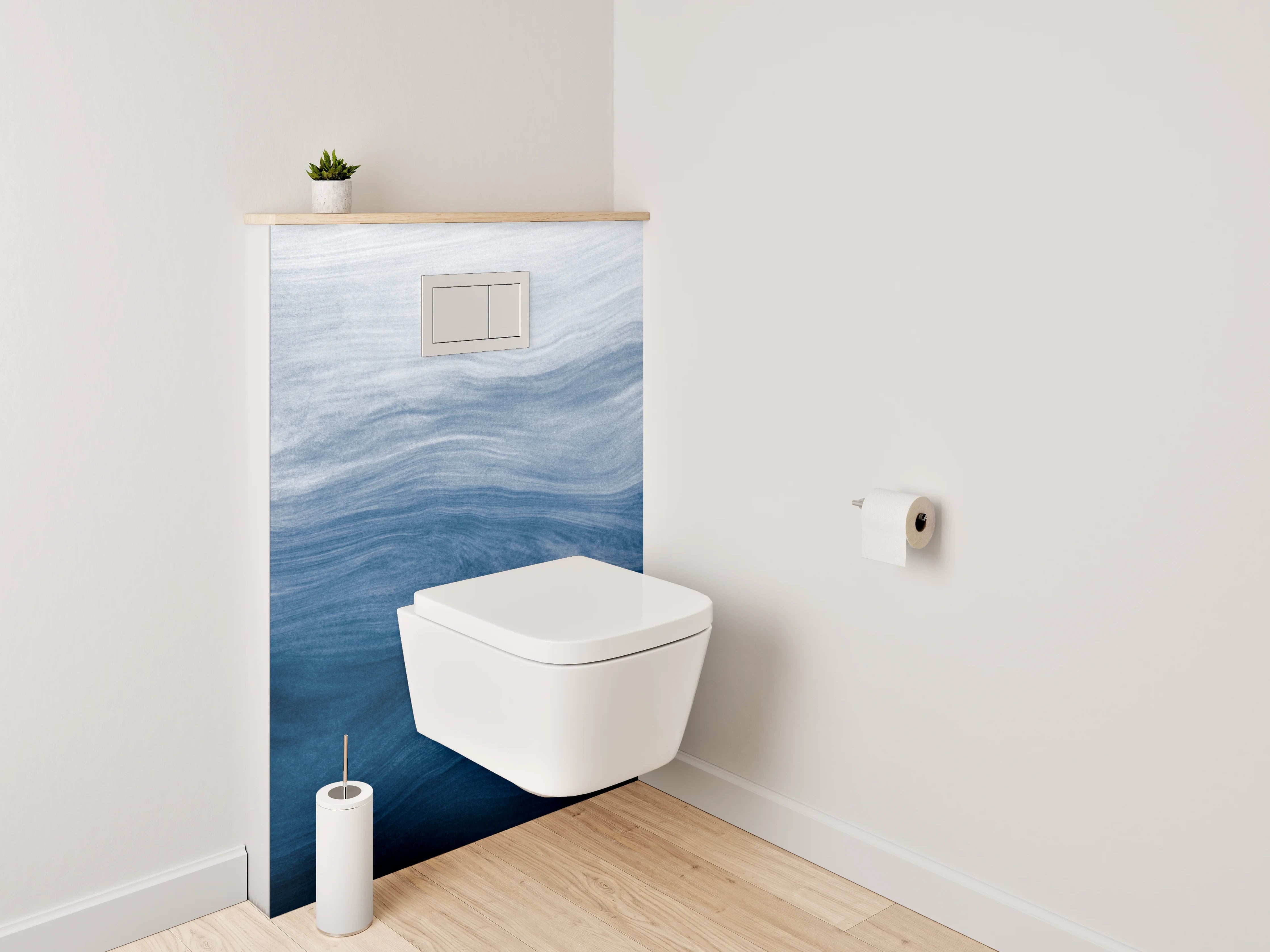 WC-Rückwand - Abstrakte Wellen in Blau und Weiß