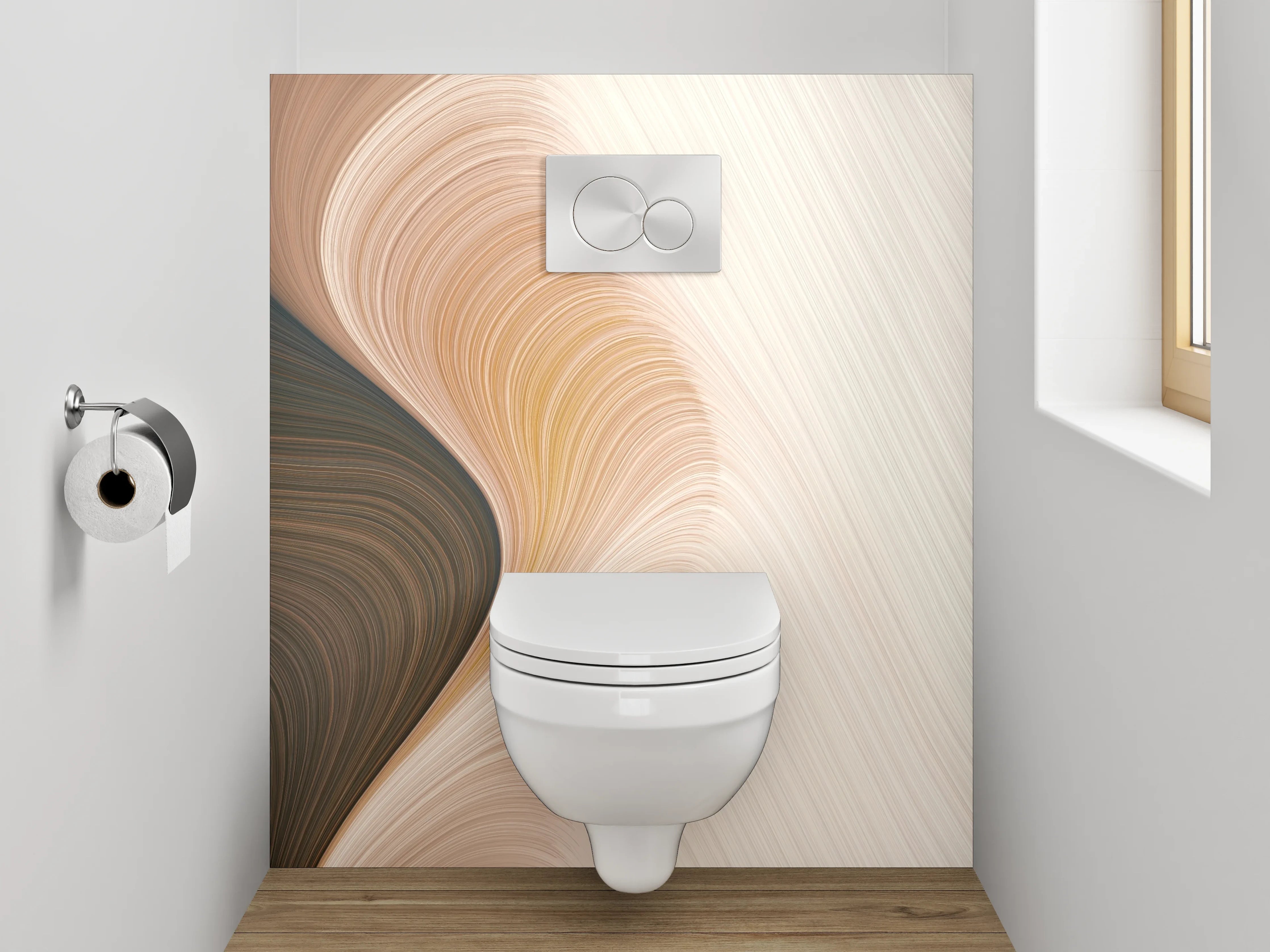 WC-Rückwand - Abstrakte Wellen in Creme und Braun