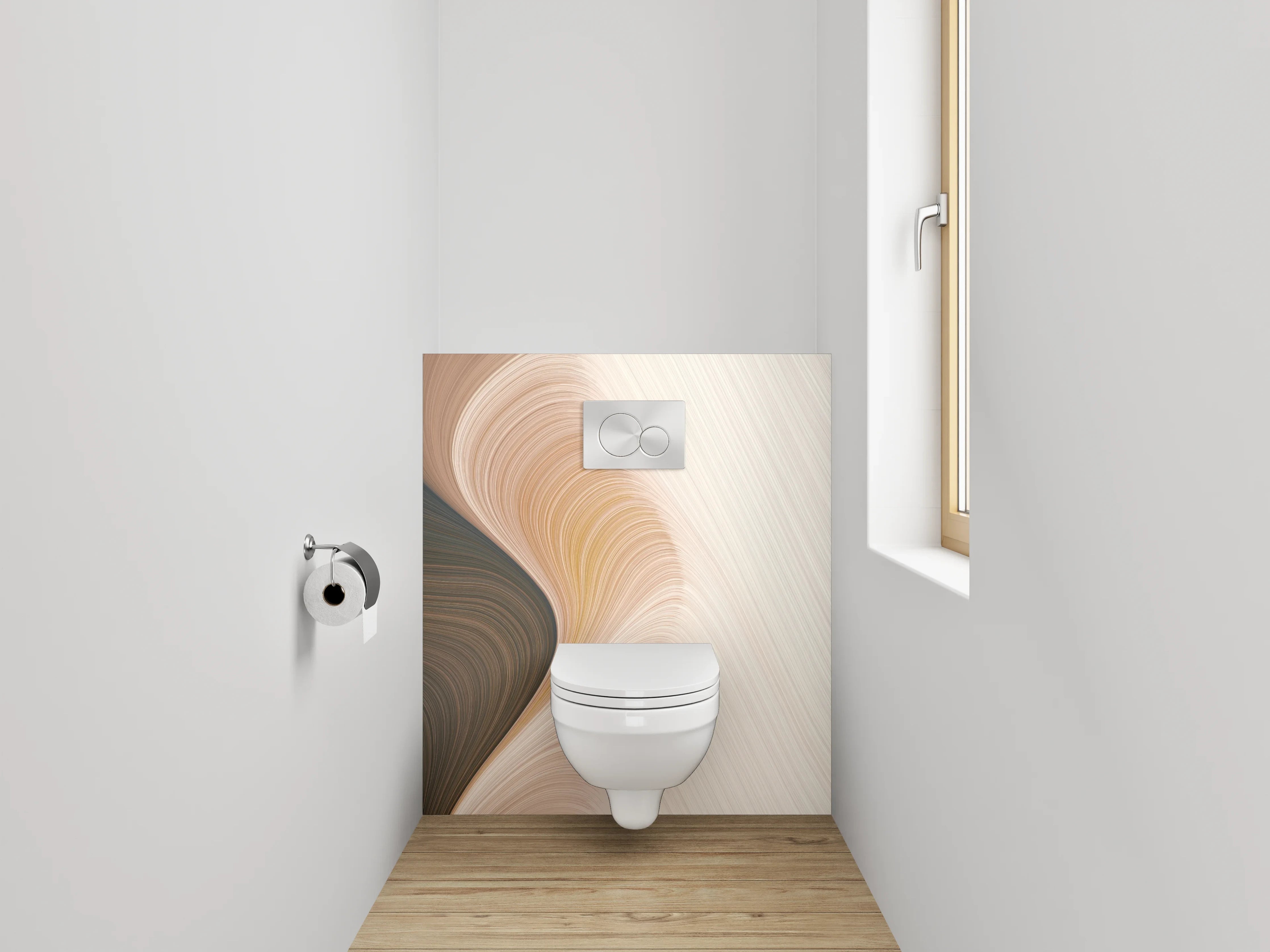 WC-Rückwand - Abstrakte Wellen in Creme und Braun