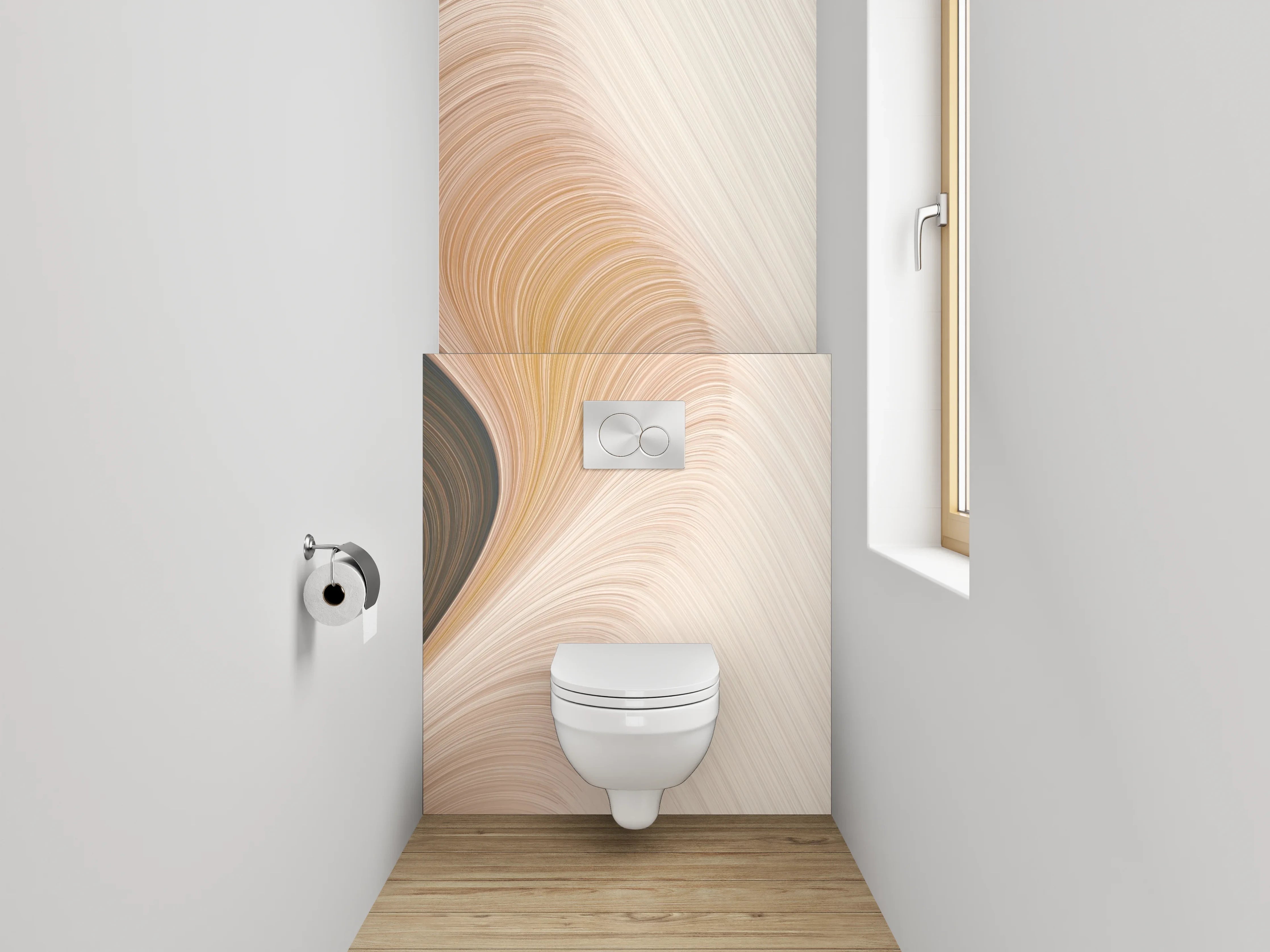 WC-Rückwand - Abstrakte Wellen in Creme und Braun