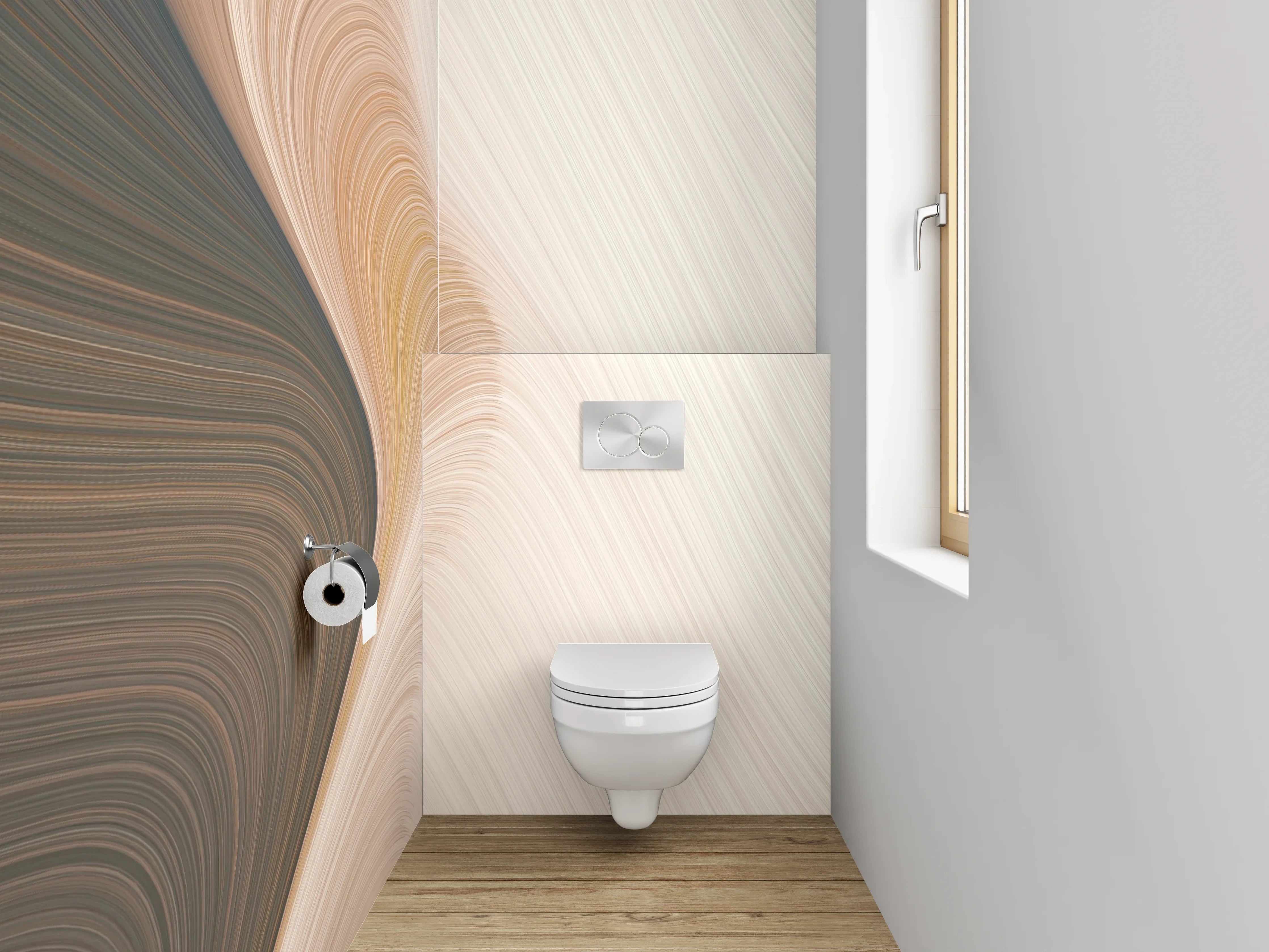 WC-Rückwand - Abstrakte Wellen in Creme und Braun