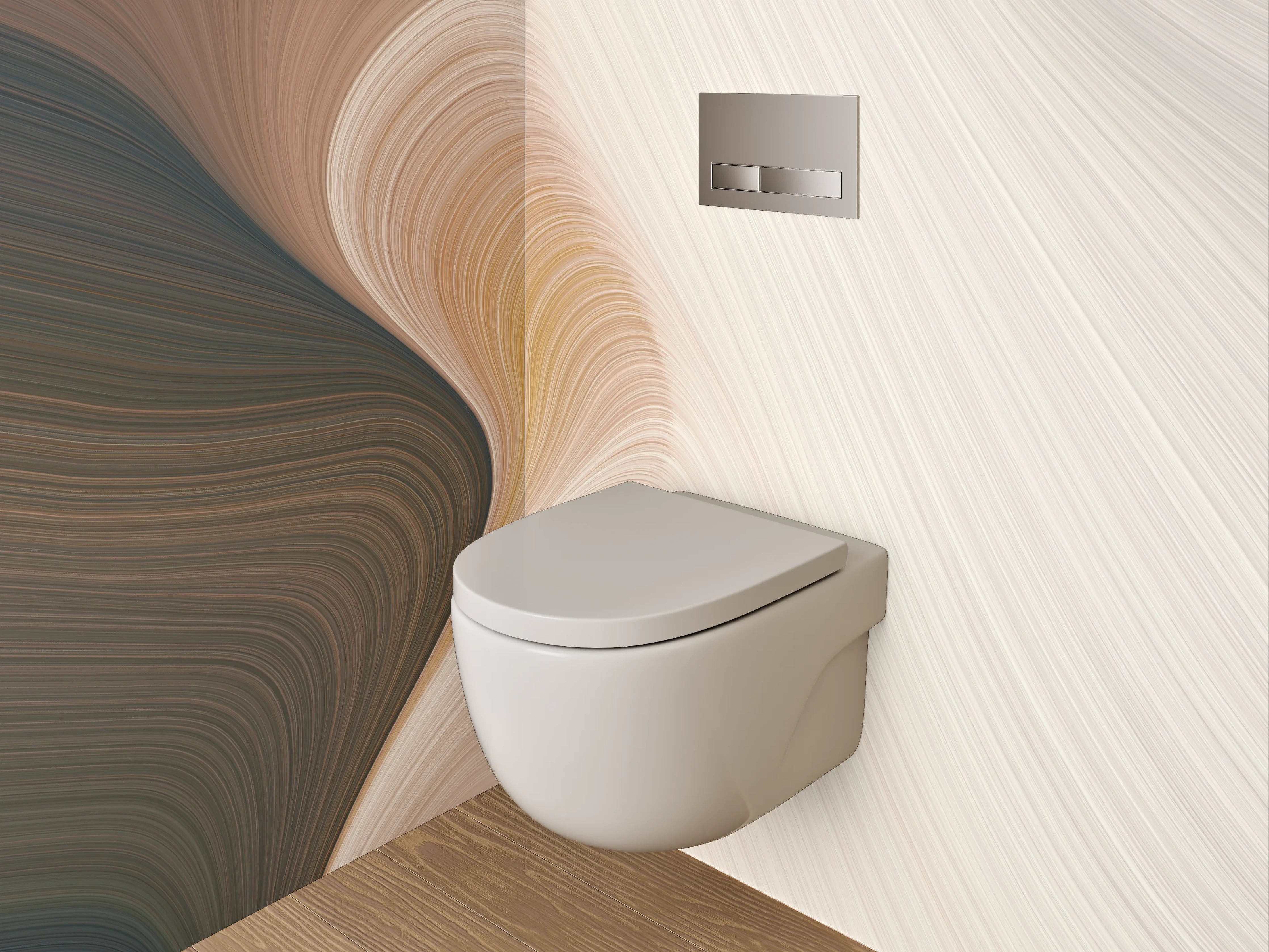 WC-Rückwand - Abstrakte Wellen in Creme und Braun