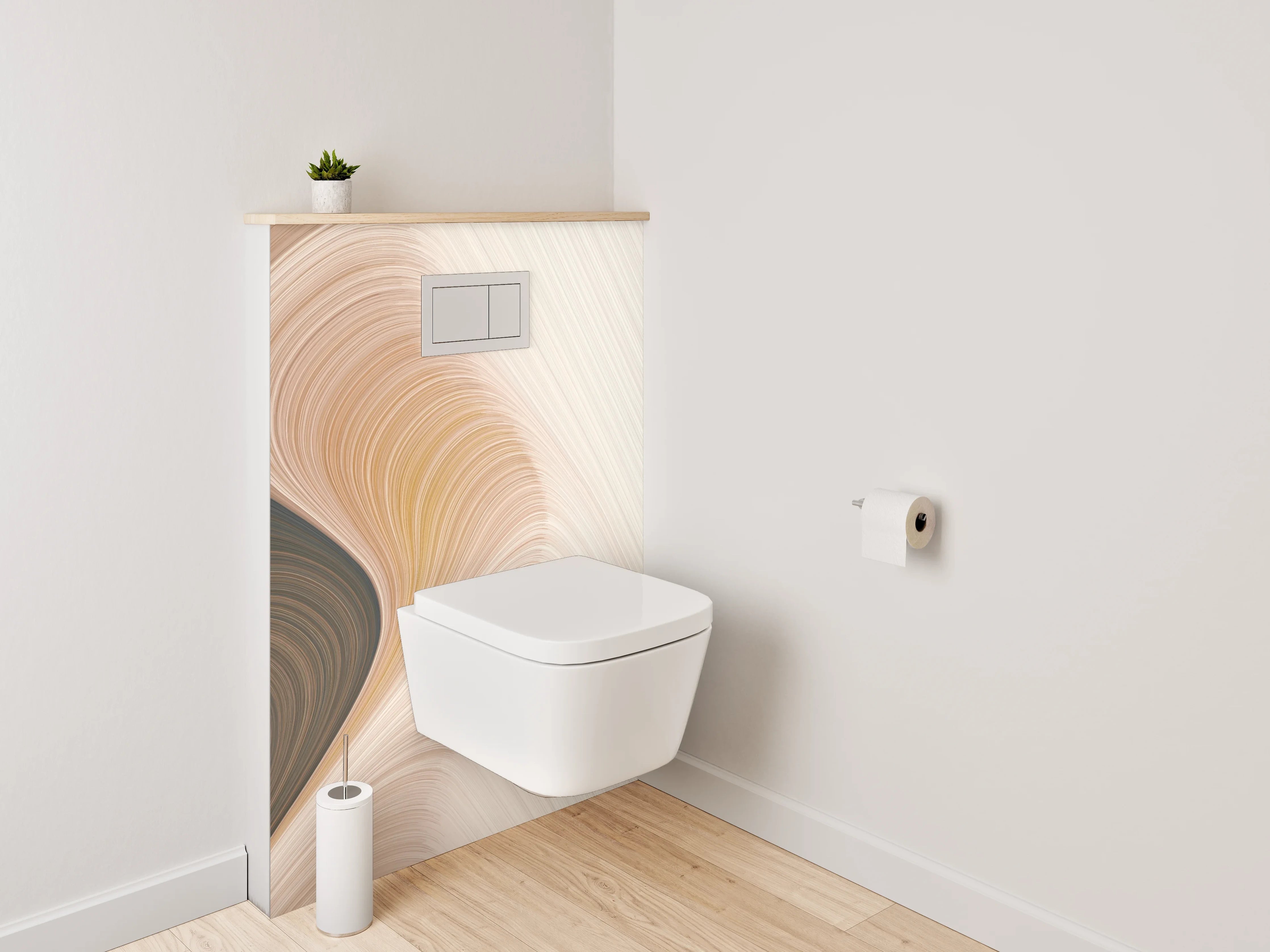 WC-Rückwand - Abstrakte Wellen in Creme und Braun