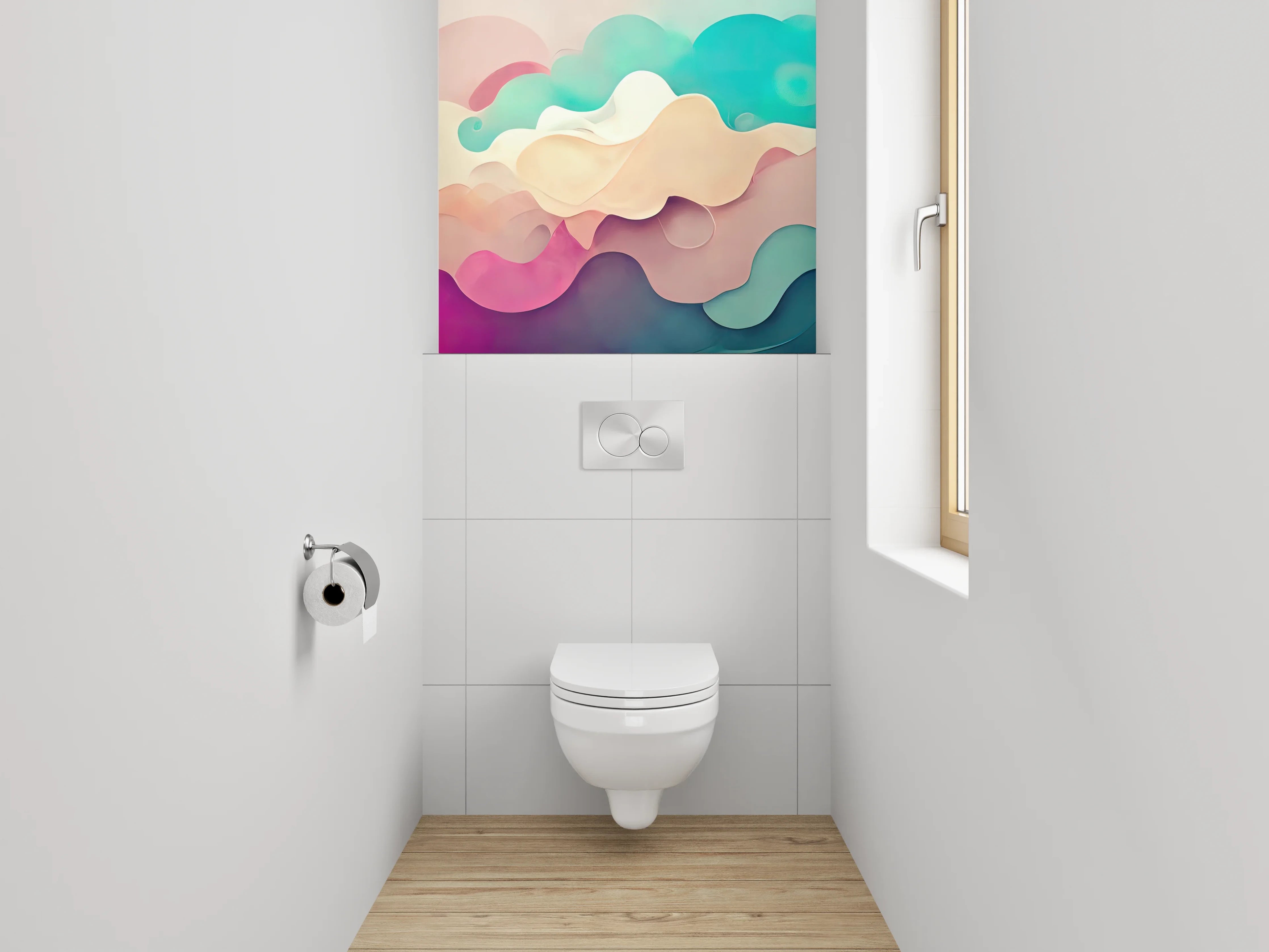 WC-Rückwand - Abstrakte Wellen in Pastellfarben