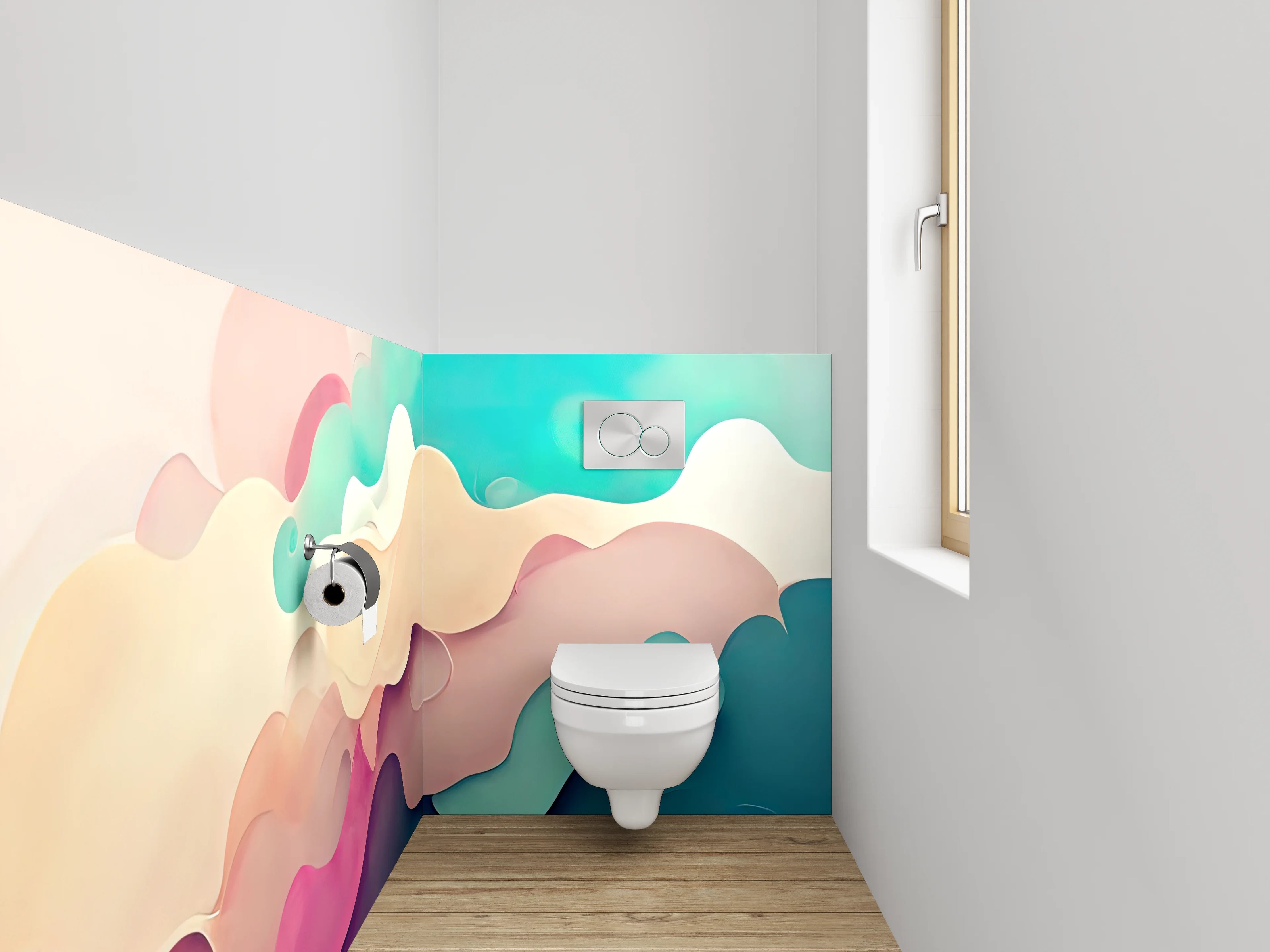 WC-Rückwand - Abstrakte Wellen in Pastellfarben
