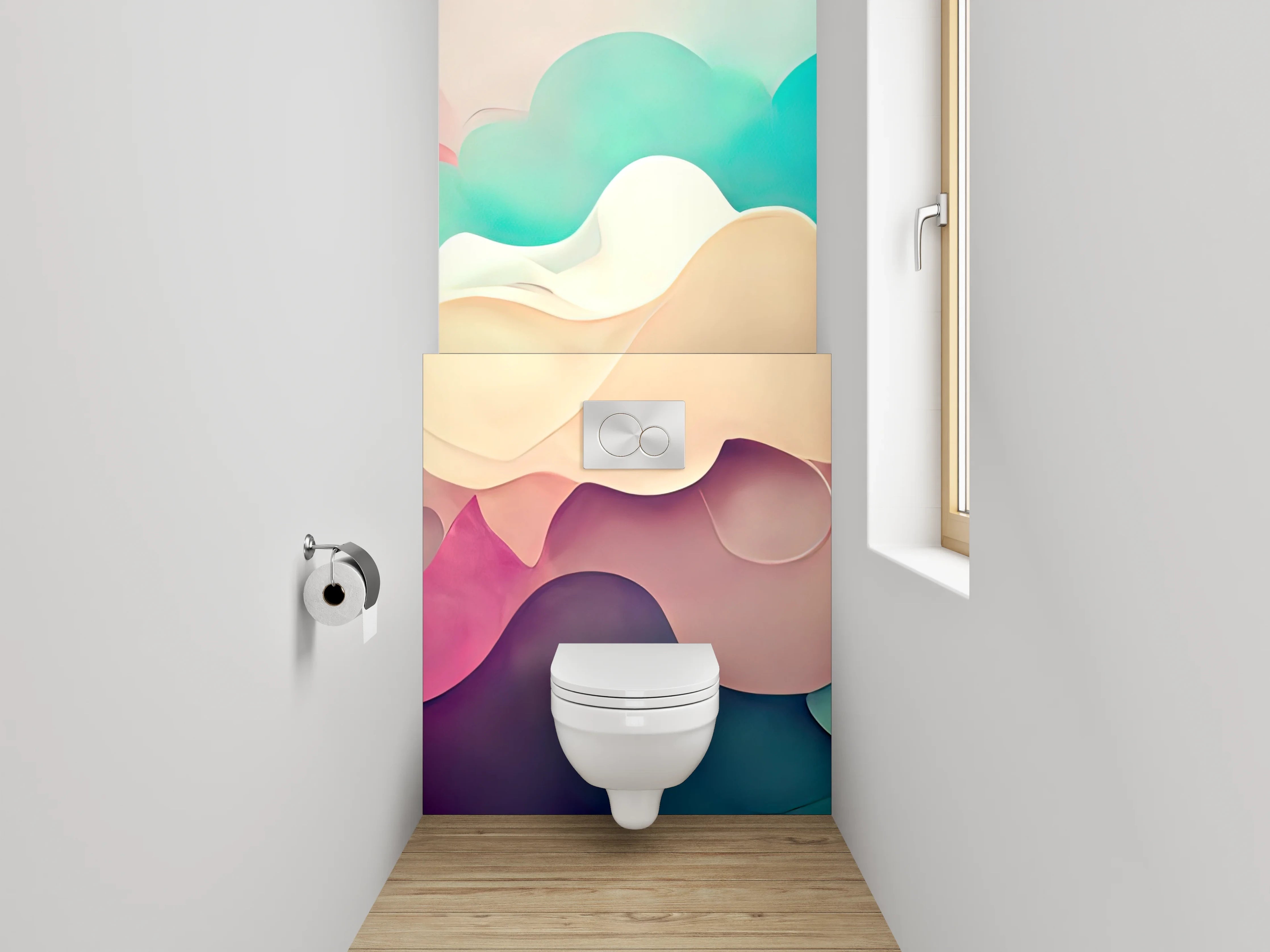 WC-Rückwand - Abstrakte Wellen in Pastellfarben