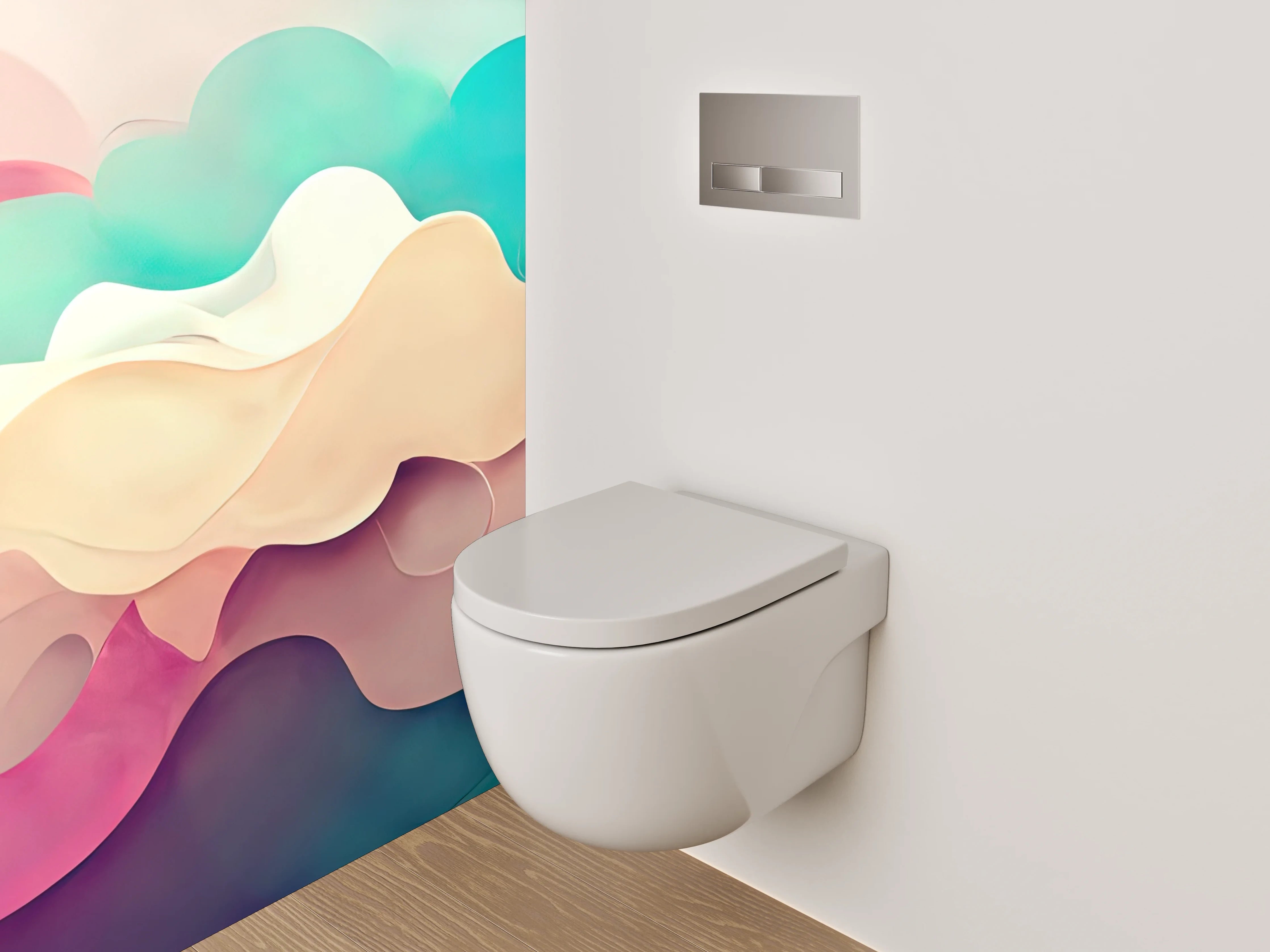 WC-Rückwand - Abstrakte Wellen in Pastellfarben