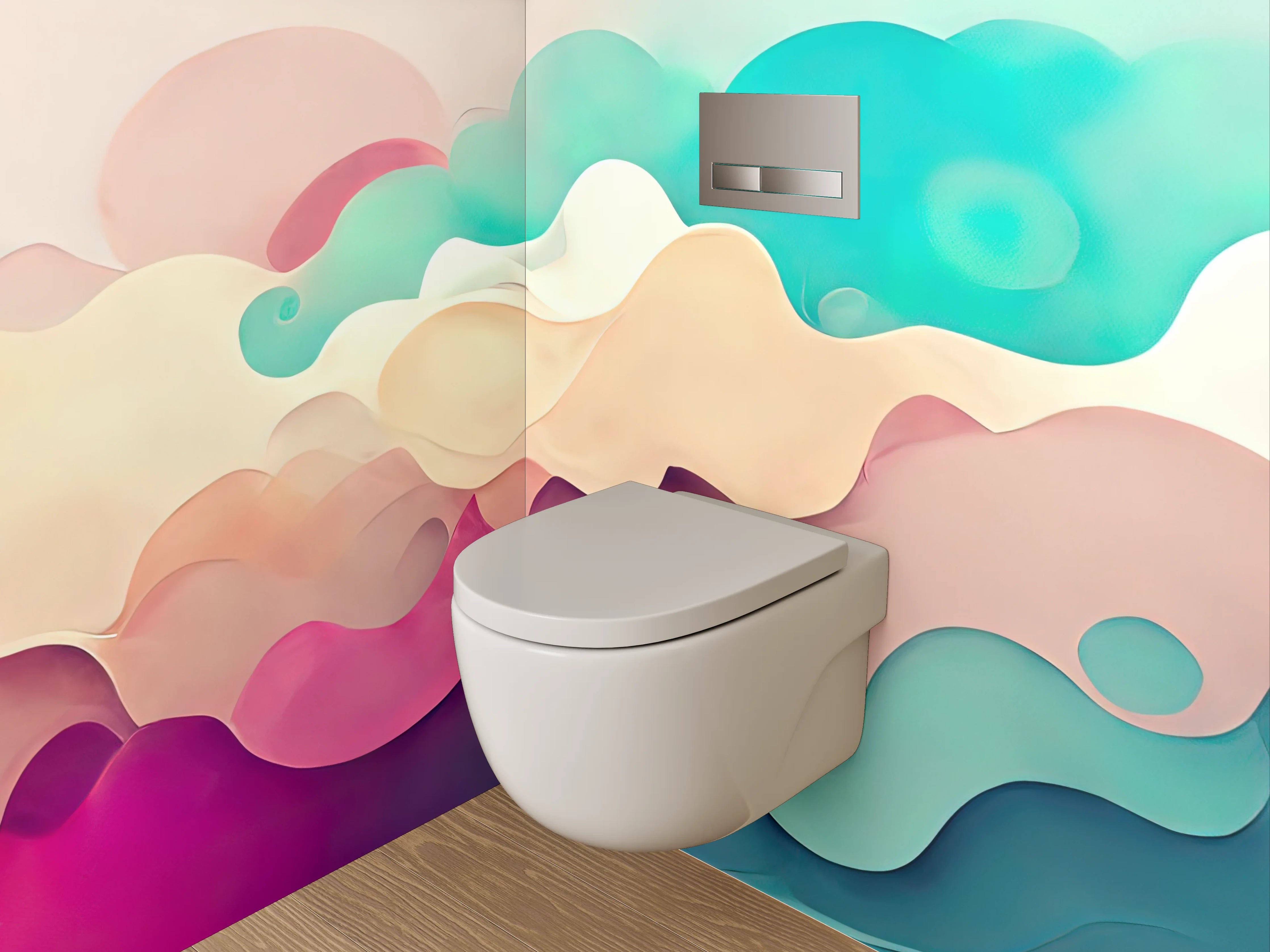 WC-Rückwand - Abstrakte Wellen in Pastellfarben