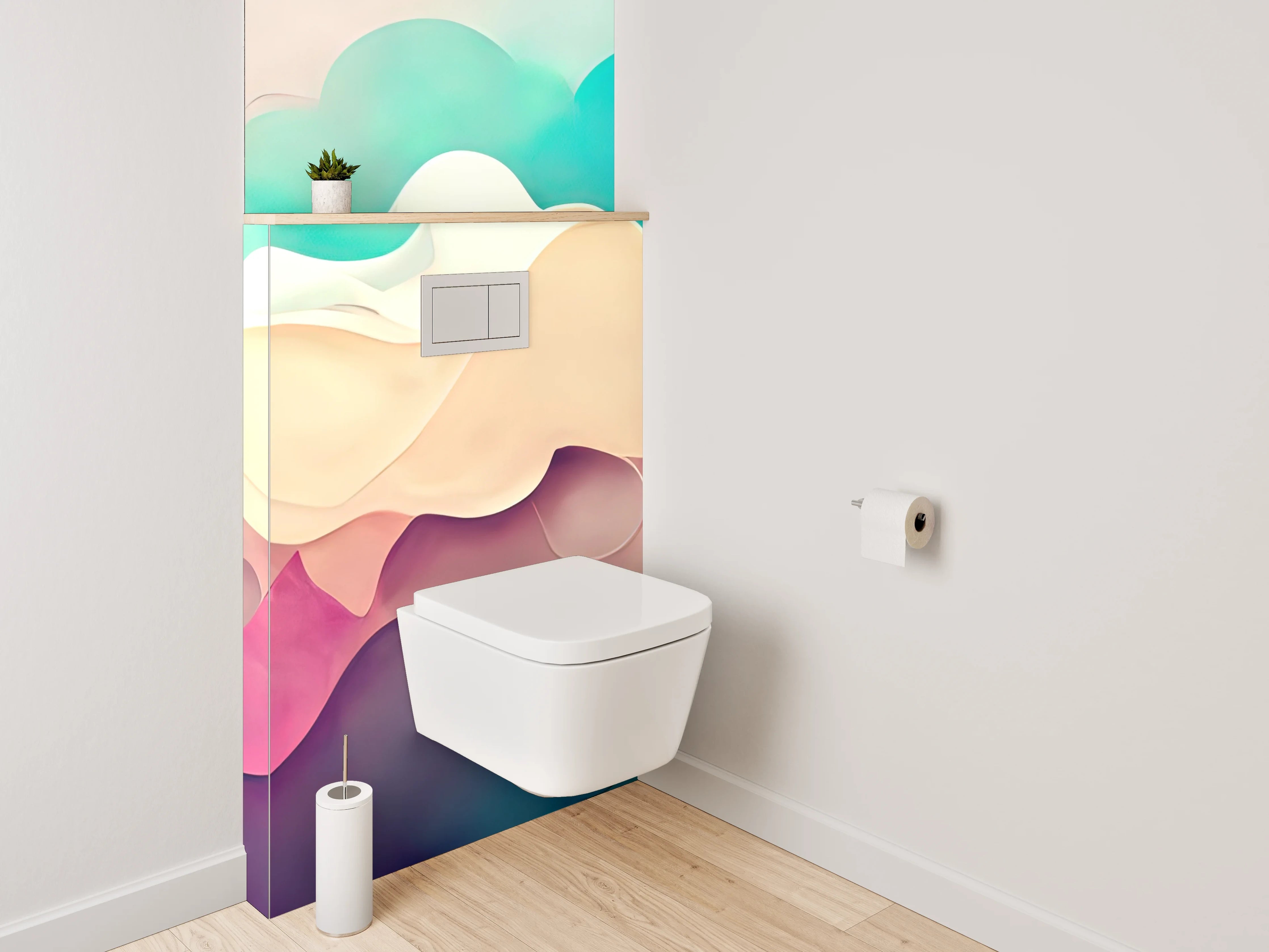 WC-Rückwand - Abstrakte Wellen in Pastellfarben