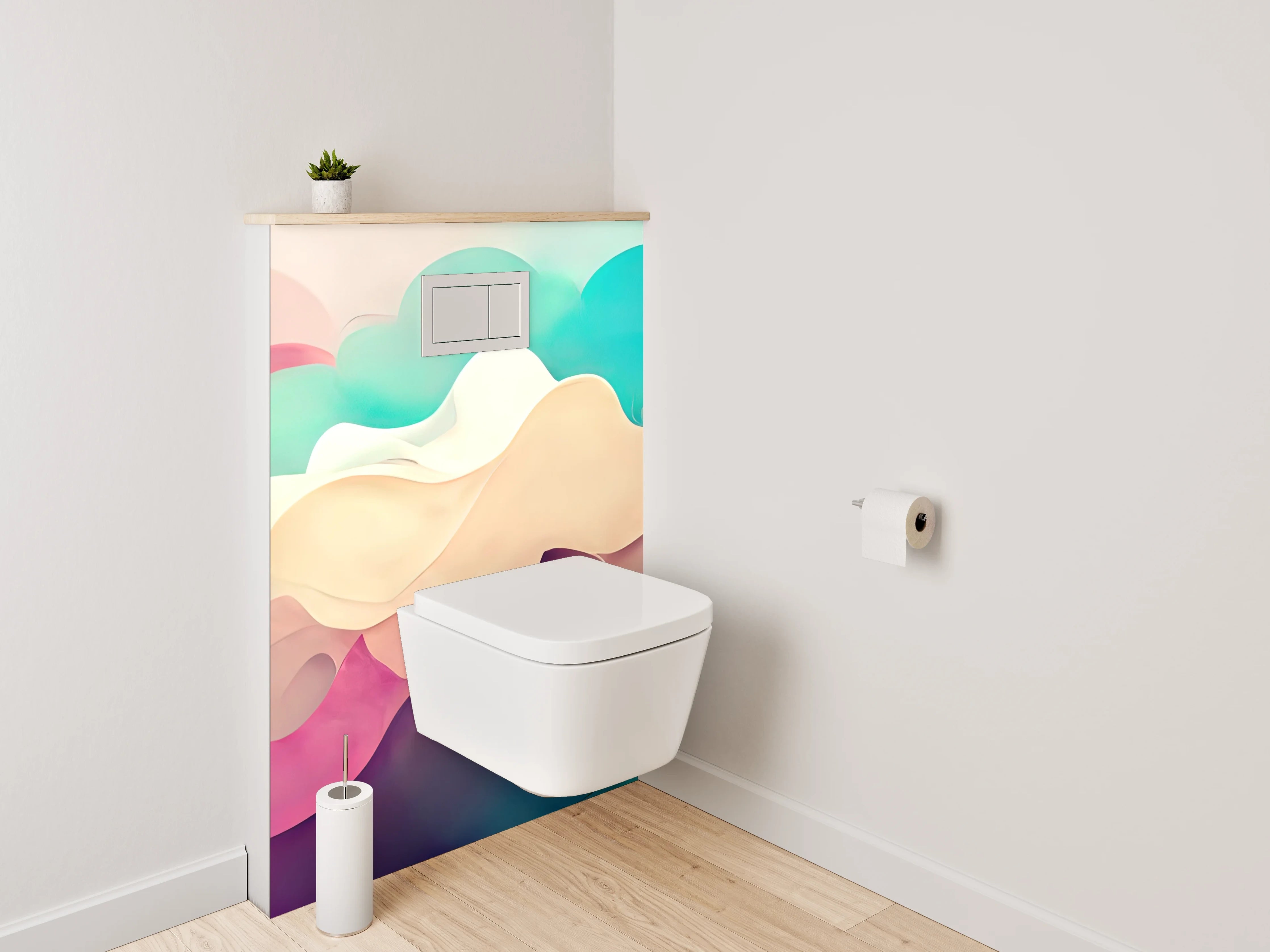 WC-Rückwand - Abstrakte Wellen in Pastellfarben