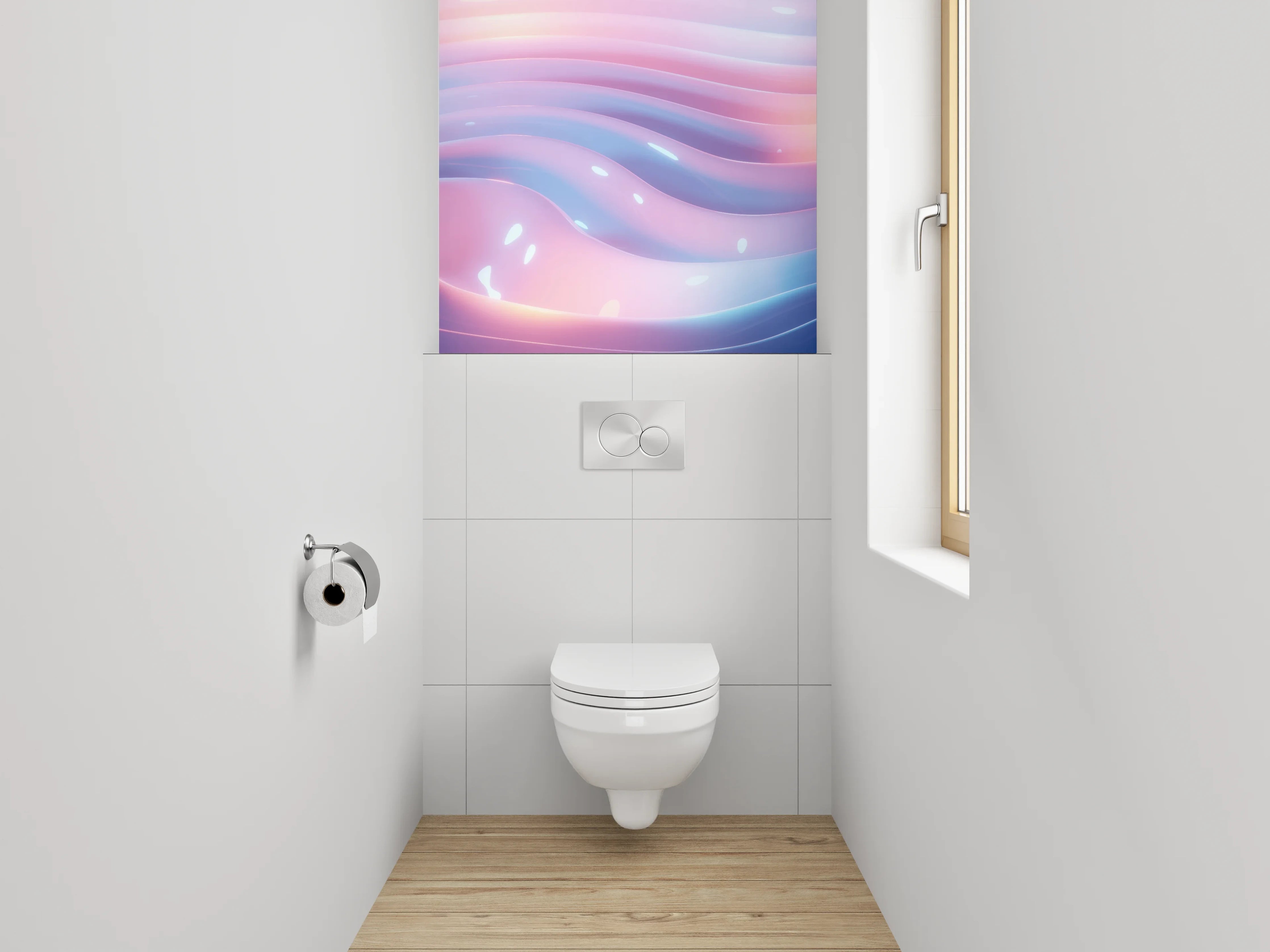 WC-Rückwand - Abstrakte Wellen in Pastelloptik