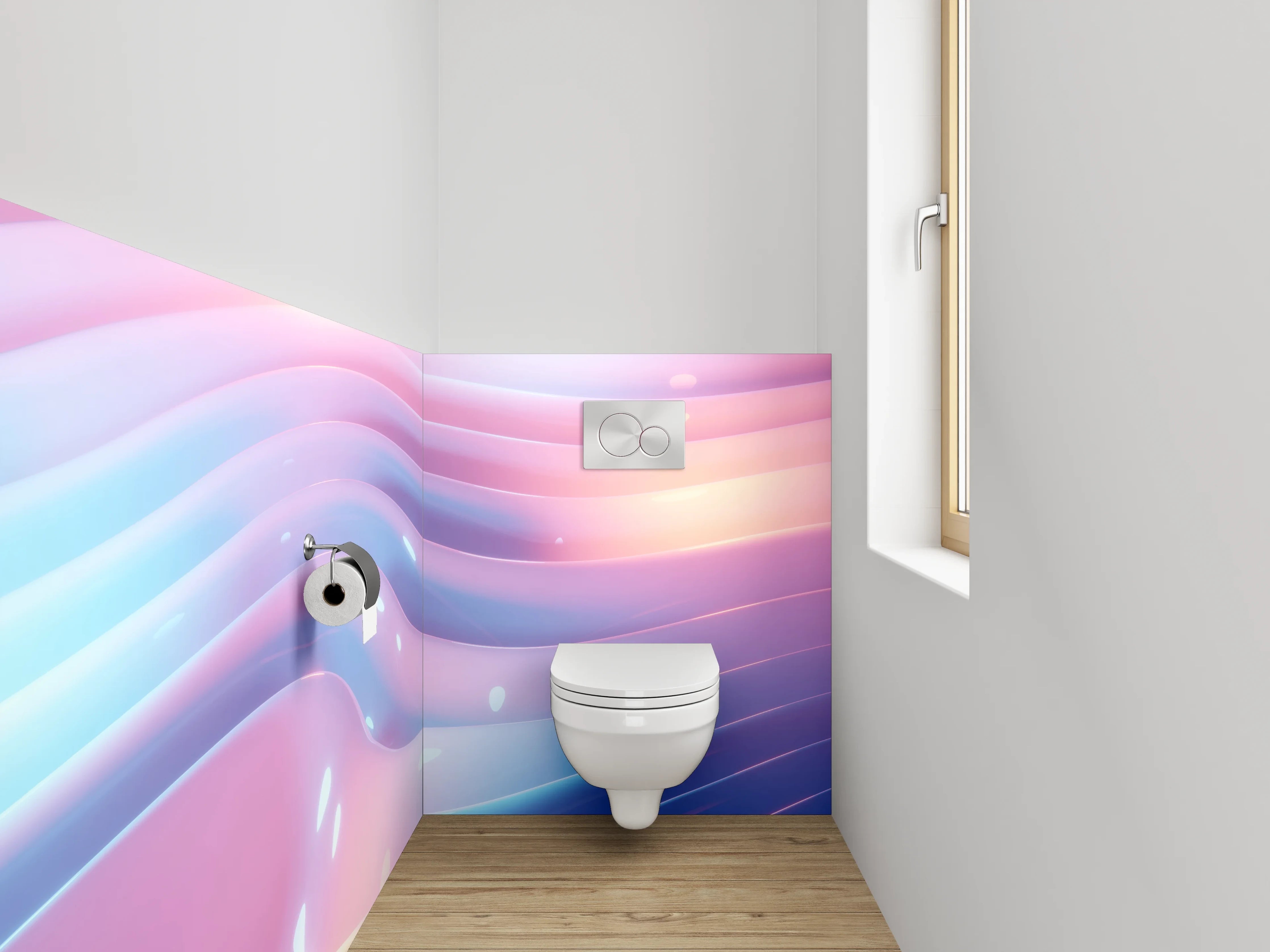 WC-Rückwand - Abstrakte Wellen in Pastelloptik