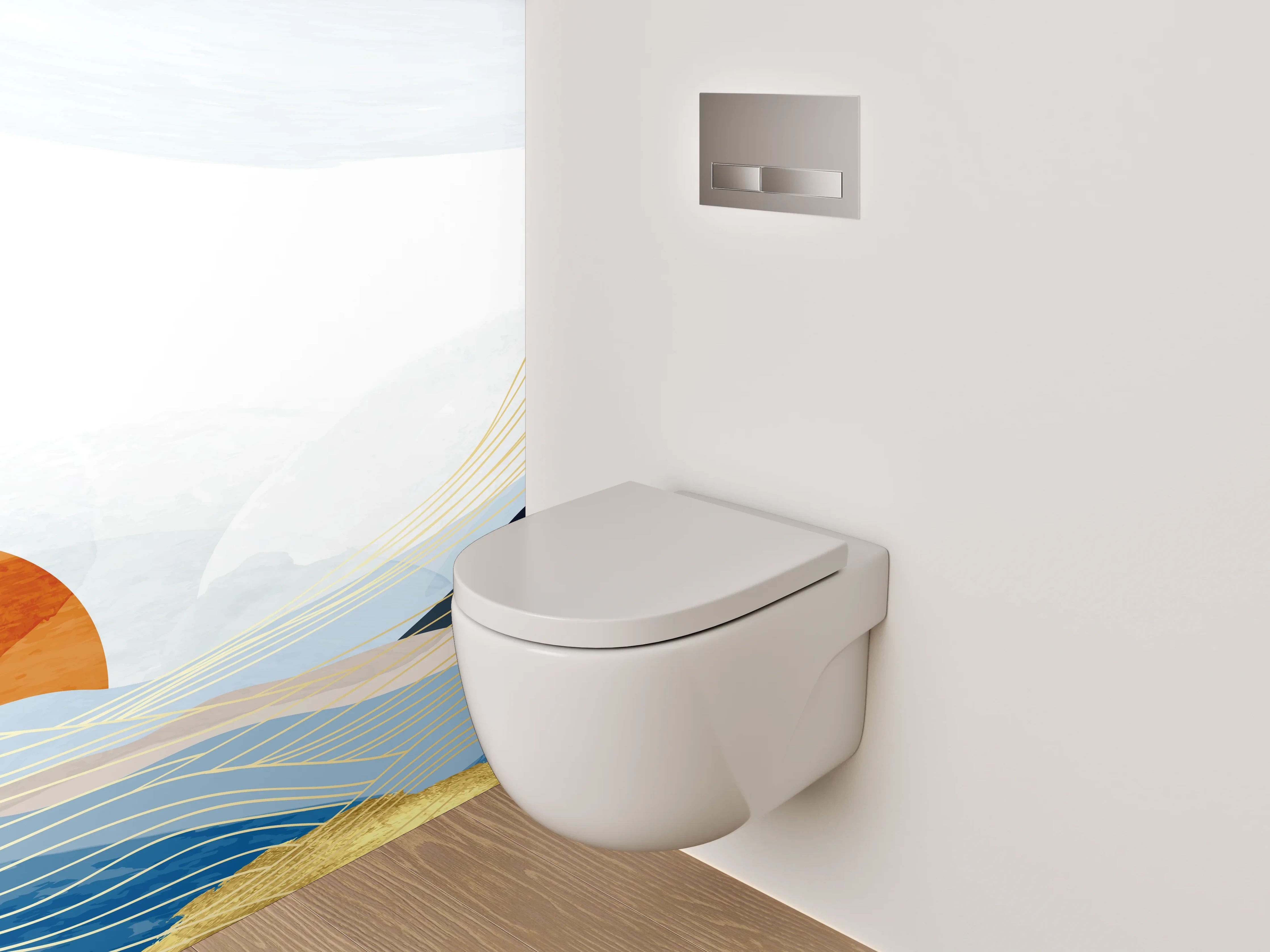 WC-Rückwand - Abstrakte Wellenlandschaft mit Sonnenaufgang