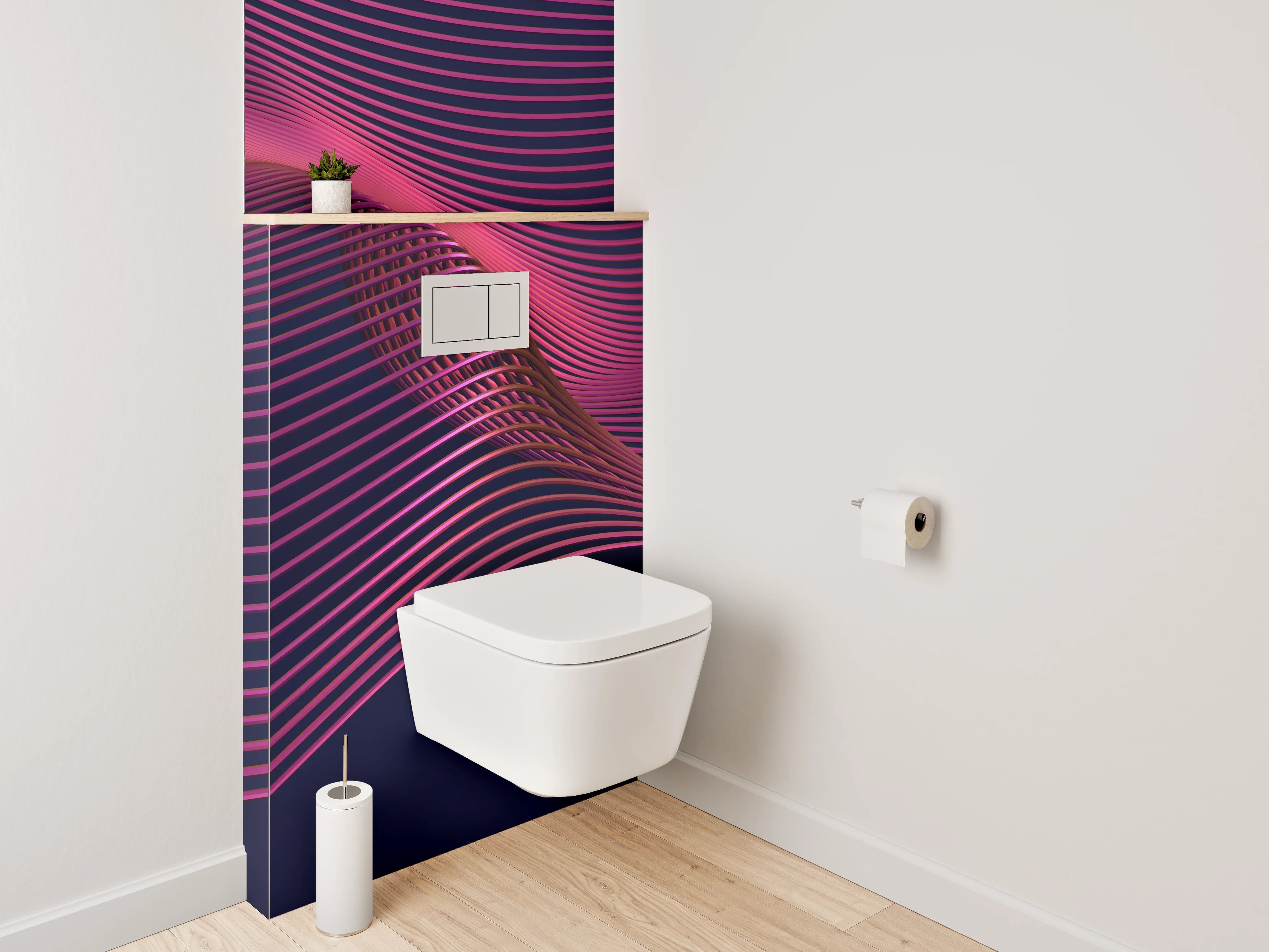 WC-Rückwand - Abstrakte Wellenlinien in Pink und Dunkelblau