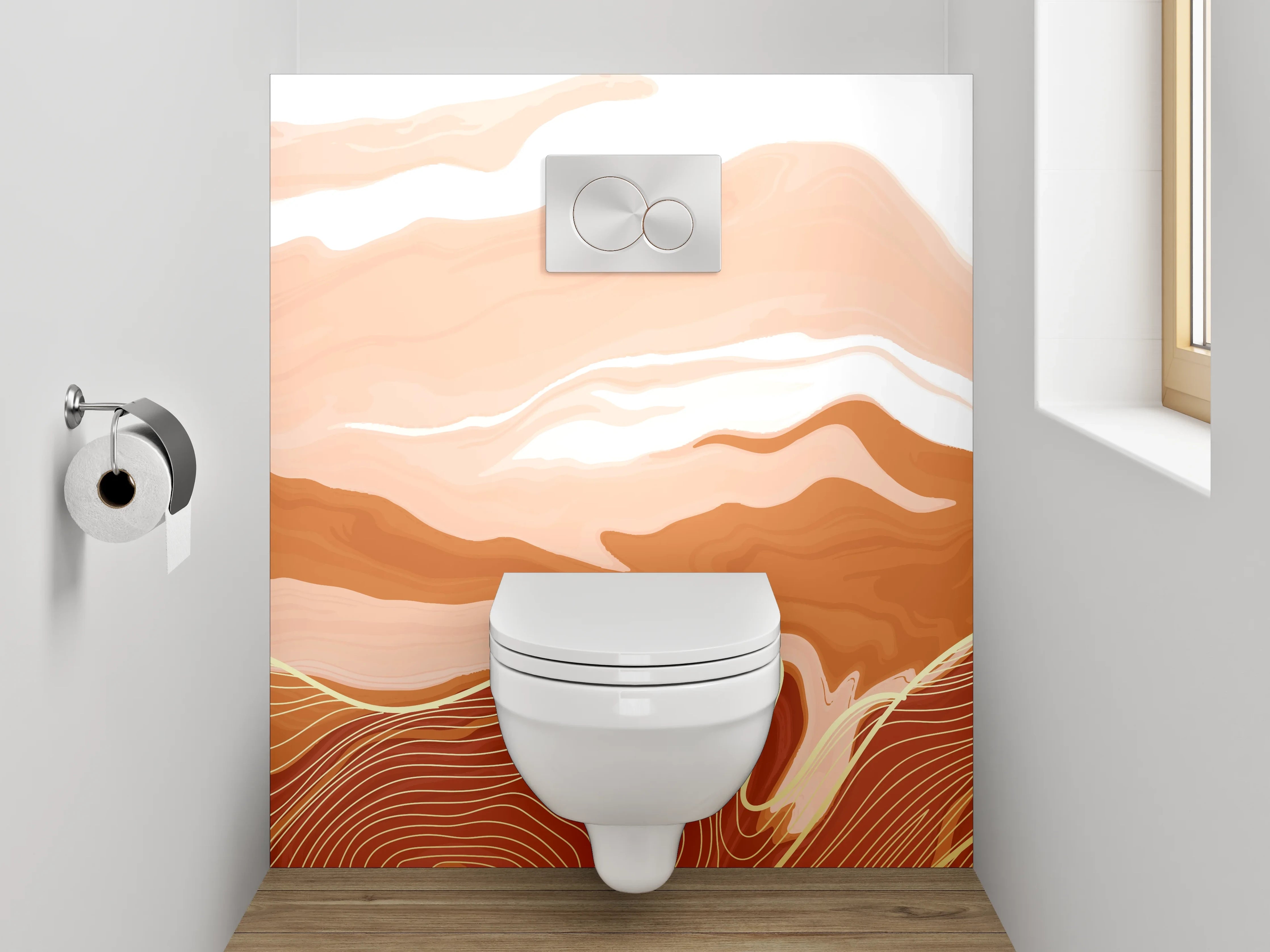 WC-Rückwand - Abstrakte Wüstenlandschaft in Beige und Orange