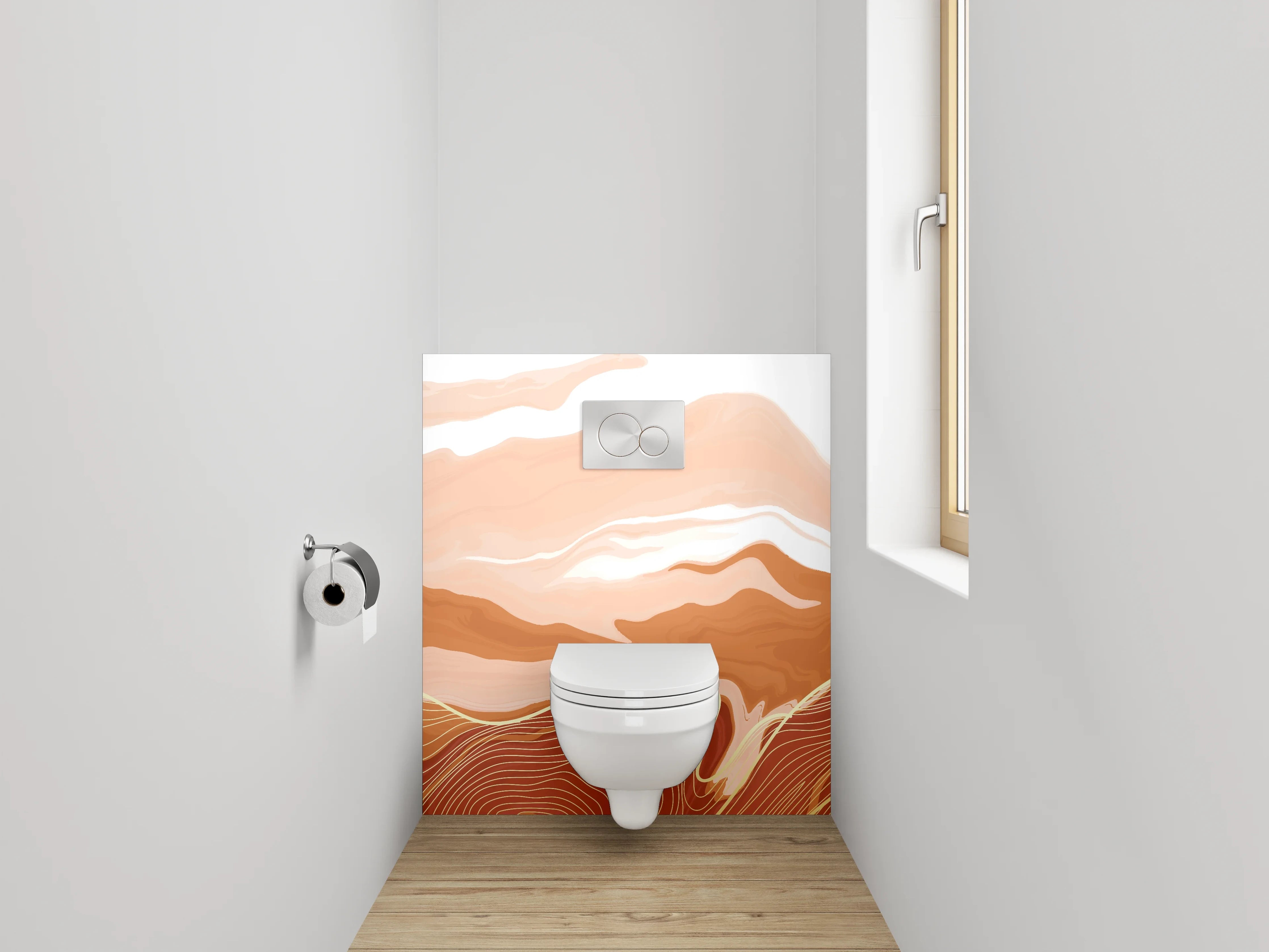 WC-Rückwand - Abstrakte Wüstenlandschaft in Beige und Orange