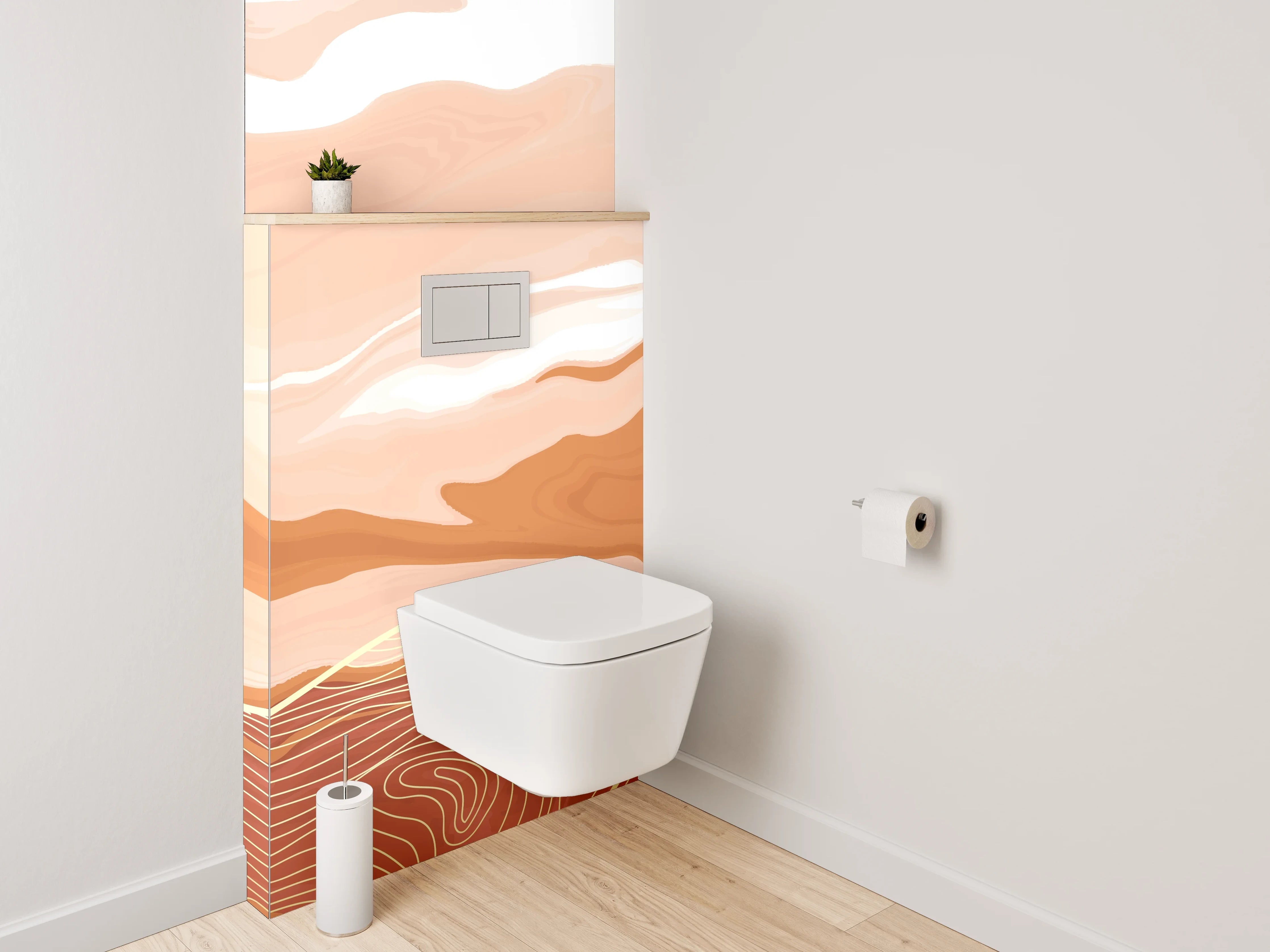WC-Rückwand - Abstrakte Wüstenlandschaft in Beige und Orange