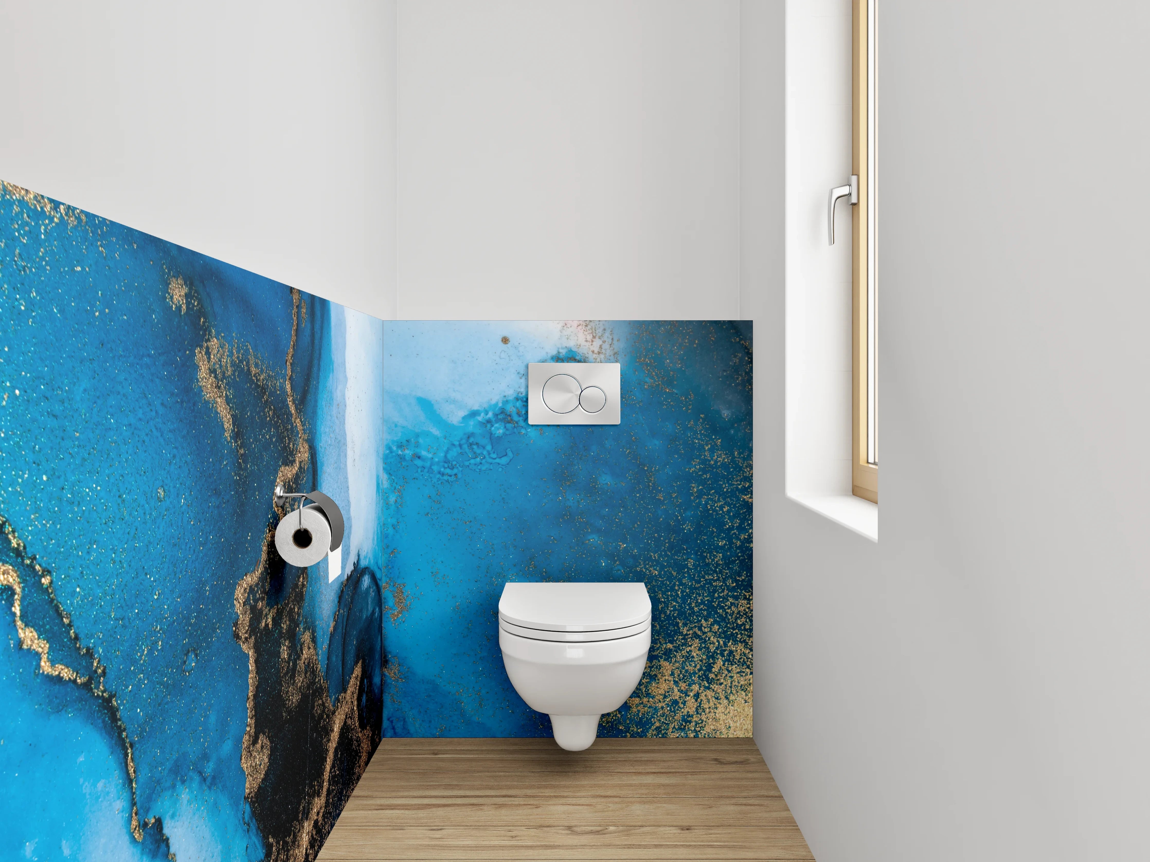 WC-Rückwand - Abstrakte blaue Goldmarmor-Optik