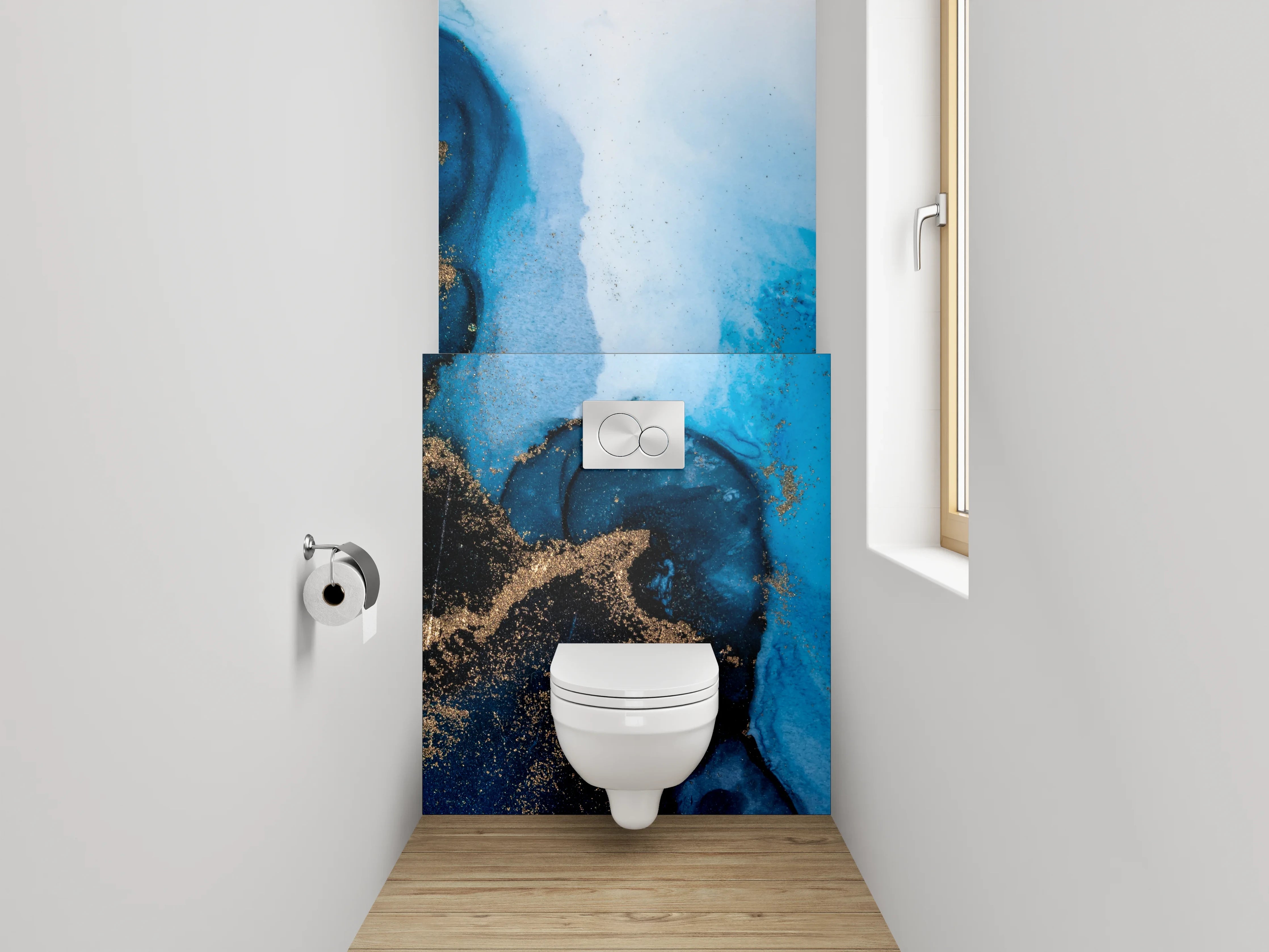 WC-Rückwand - Abstrakte blaue Goldmarmor-Optik