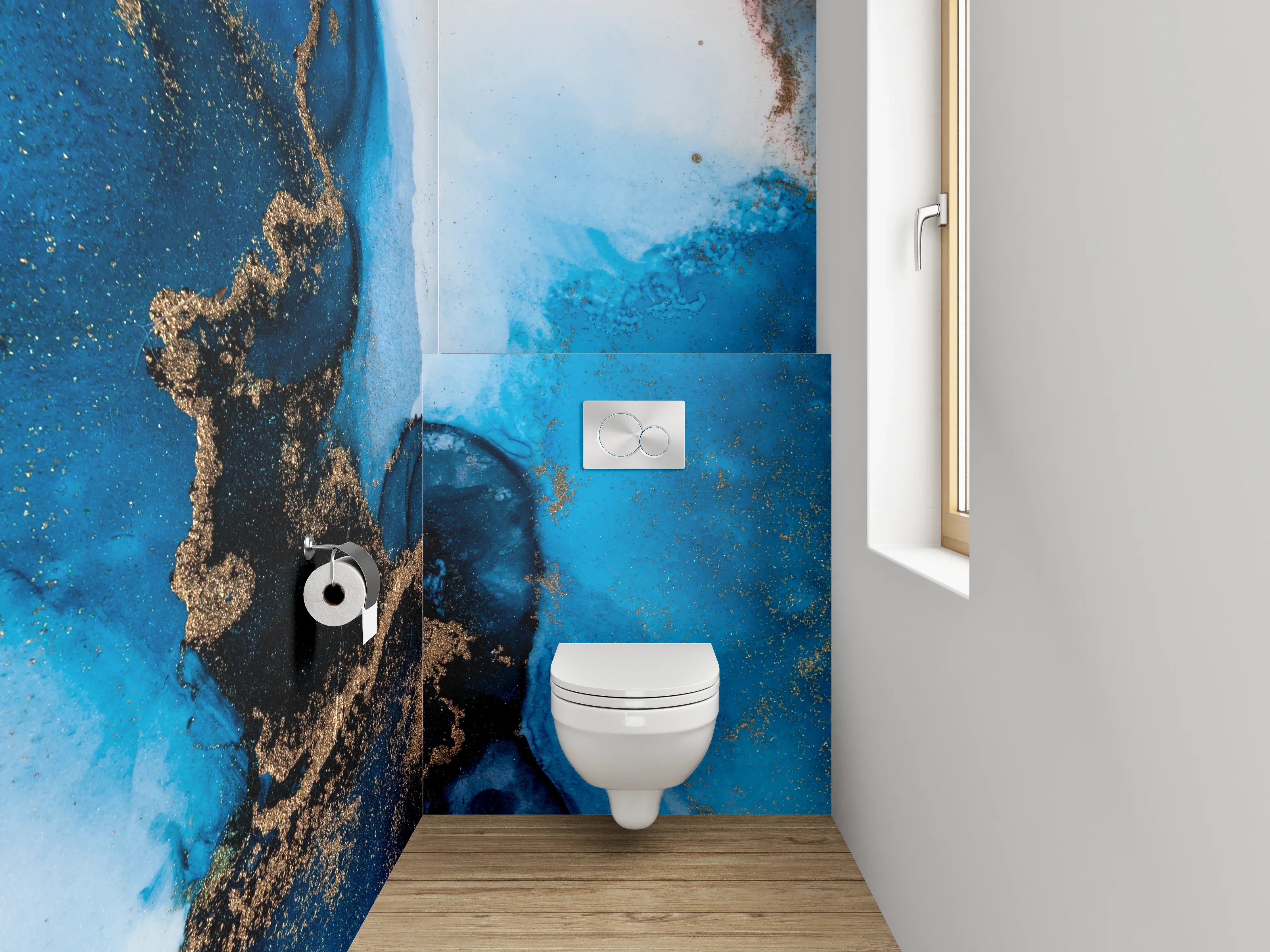 WC-Rückwand - Abstrakte blaue Goldmarmor-Optik