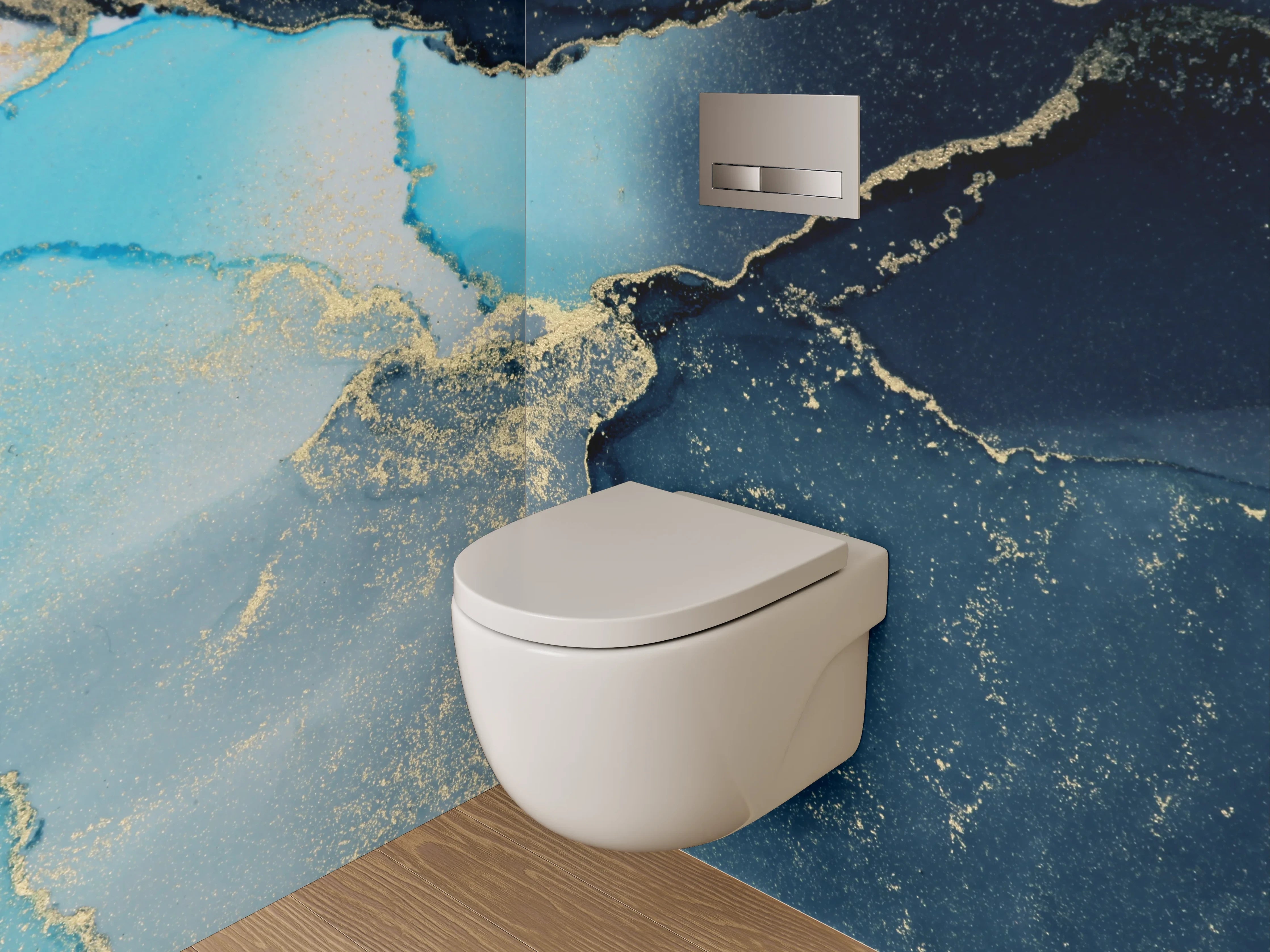 WC-Rückwand - Abstrakte blaue Marmor-Optik mit Gold