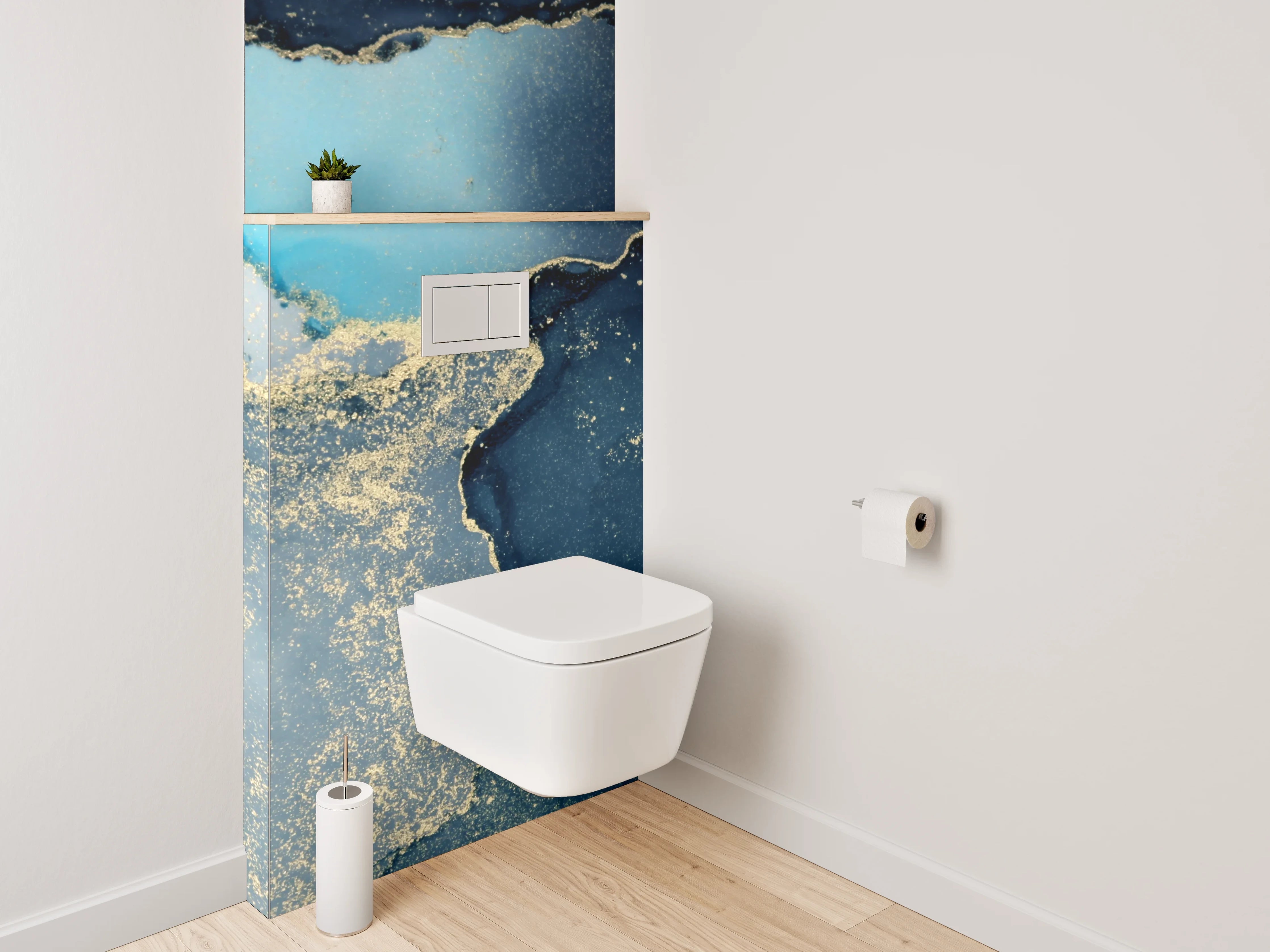 WC-Rückwand - Abstrakte blaue Marmor-Optik mit Gold