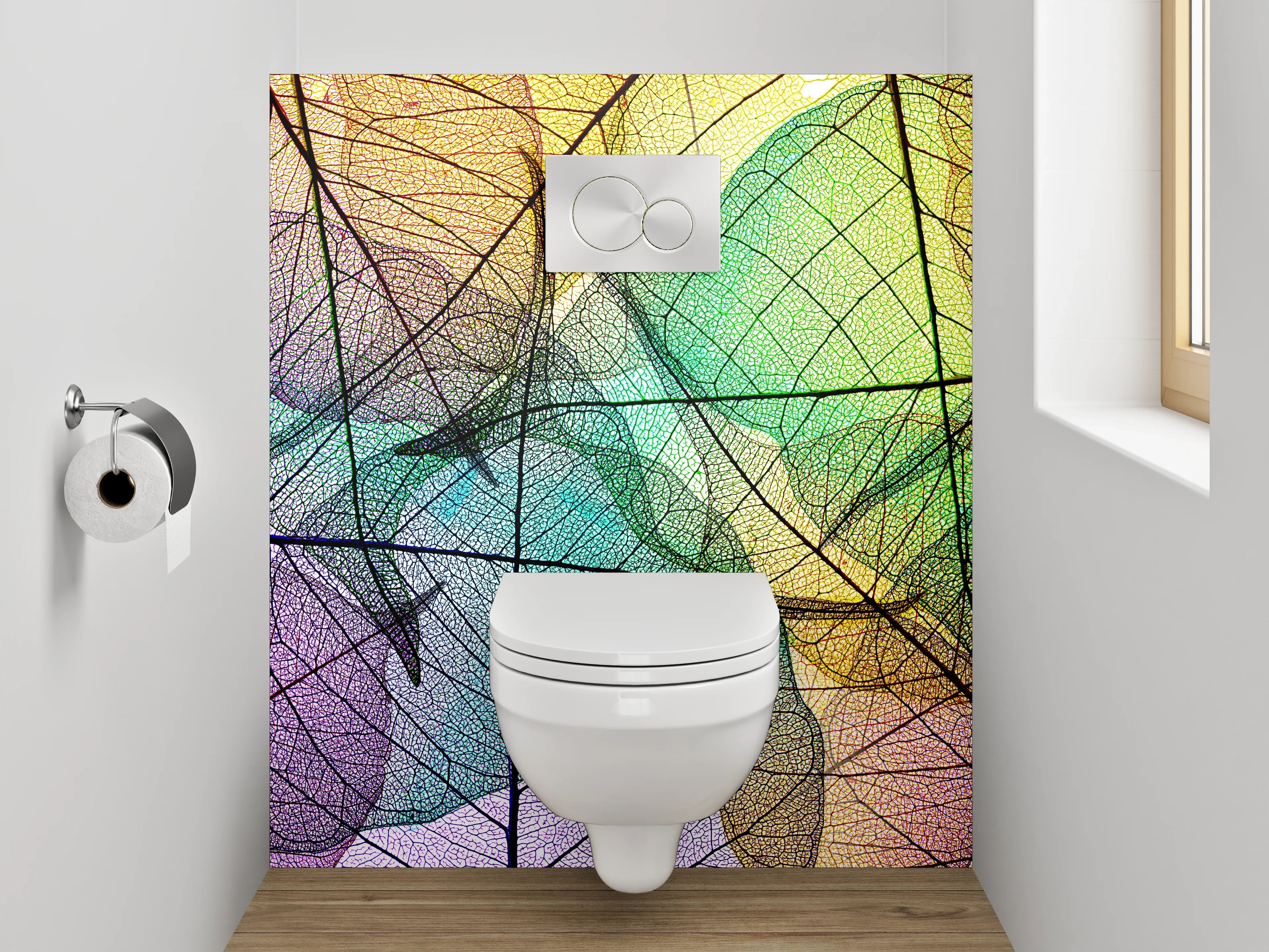 WC-Rückwand - Abstrakte bunte Blattskelette Kunst