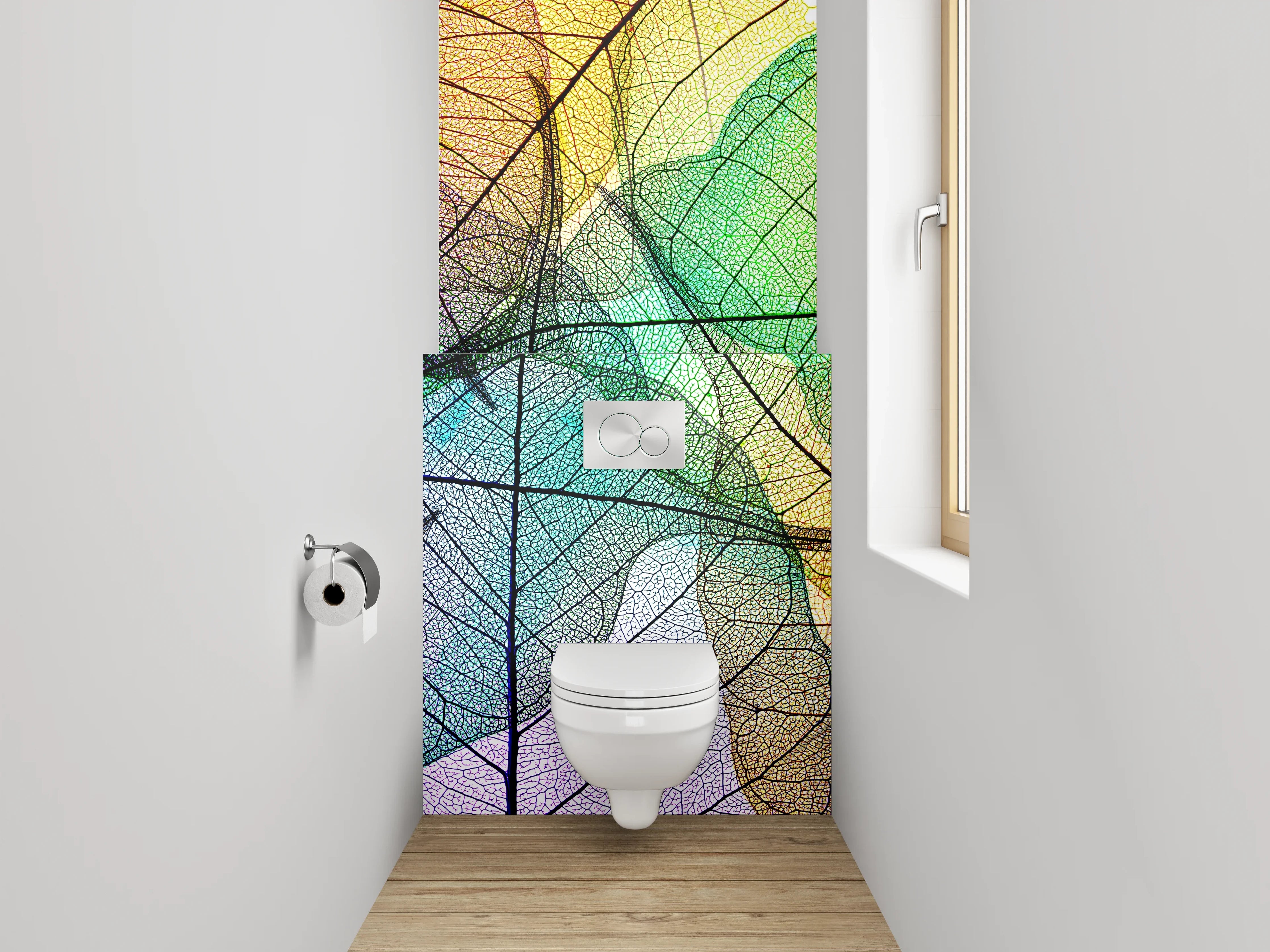 WC-Rückwand - Abstrakte bunte Blattskelette Kunst