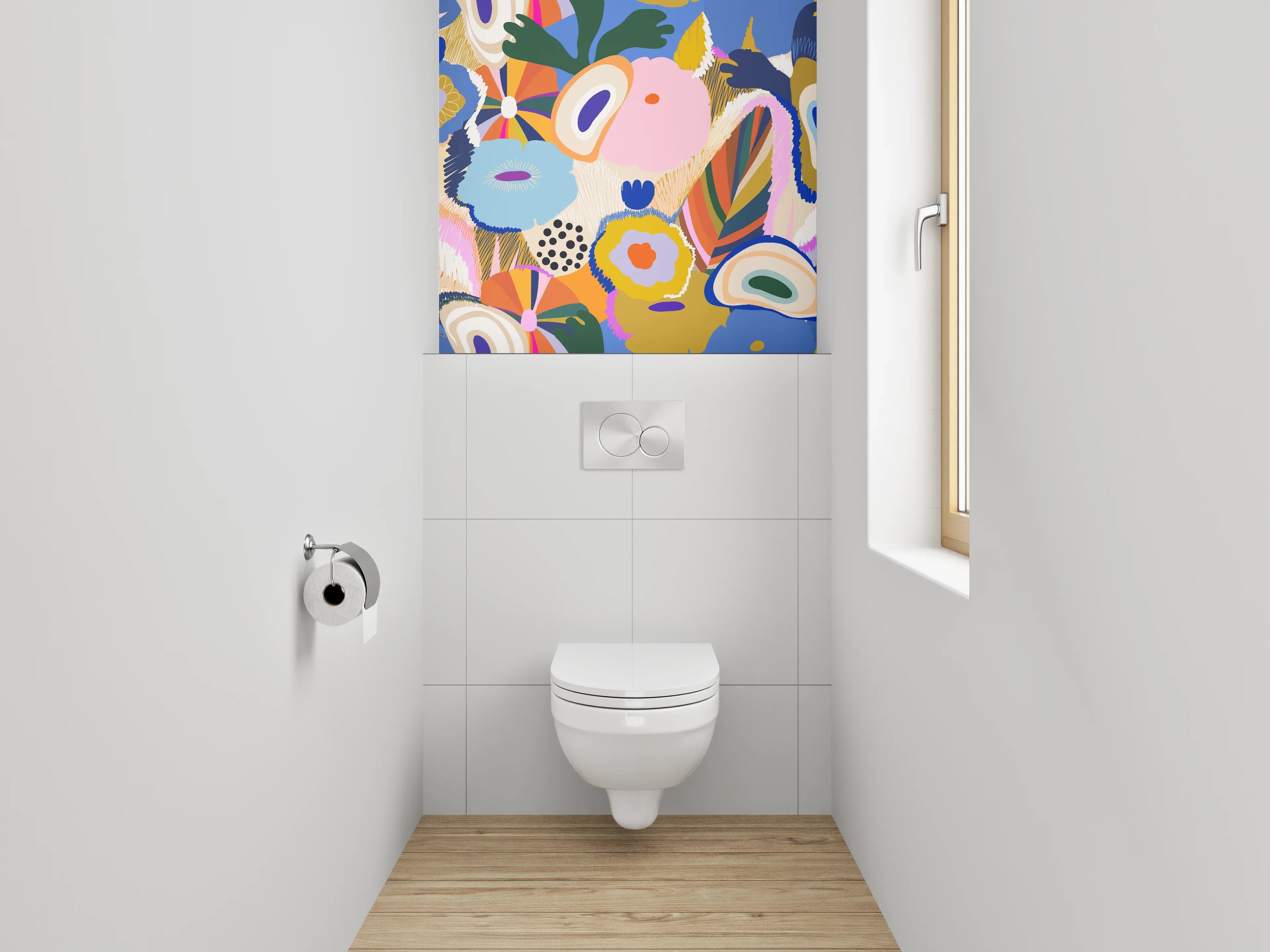 WC-Rückwand - Abstrakte bunte Blumenmalerei